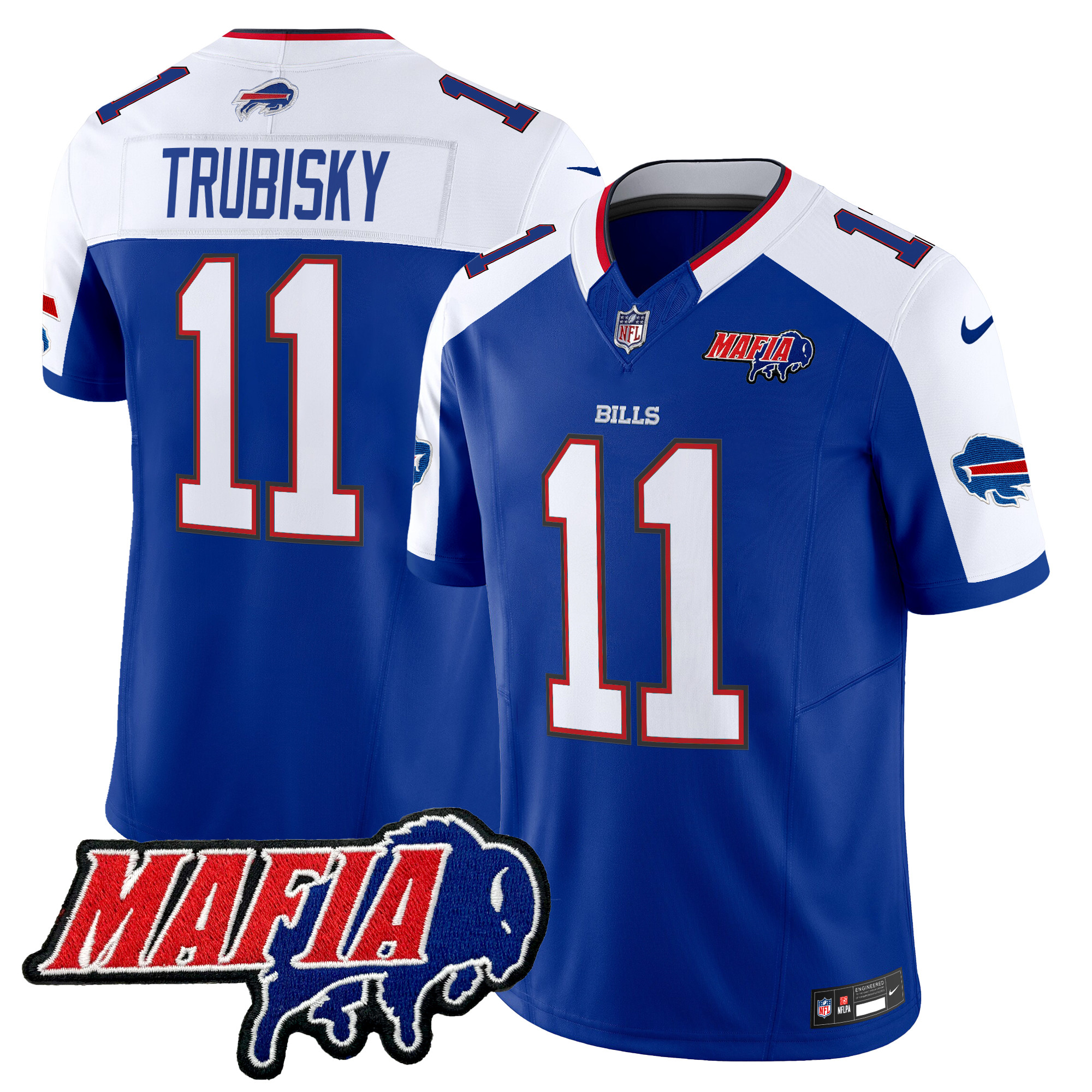 Men's Mitchell Trubisky Buffalo Bills 2024 Buffalo Bills Mafia Patch Vapor Limited Royal Alternate Jersey - All Stitched