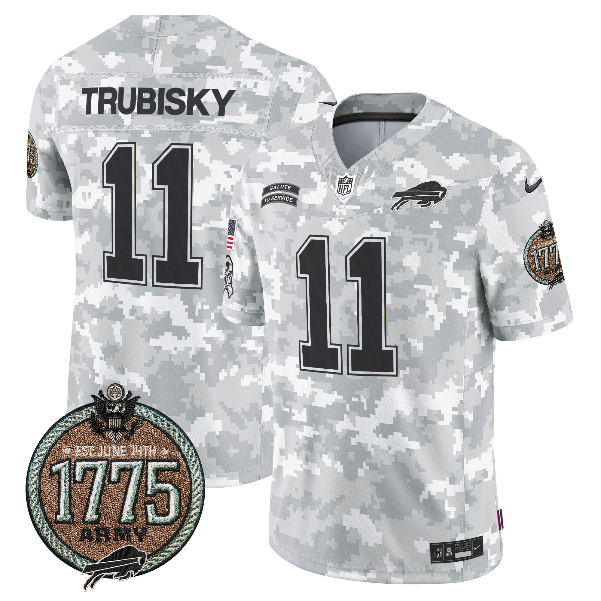 Men's Mitchell Trubisky Buffalo Bills 2024 Salute to Service Establishment Year Patch Vapor Limited Army Jersey - All Stitched