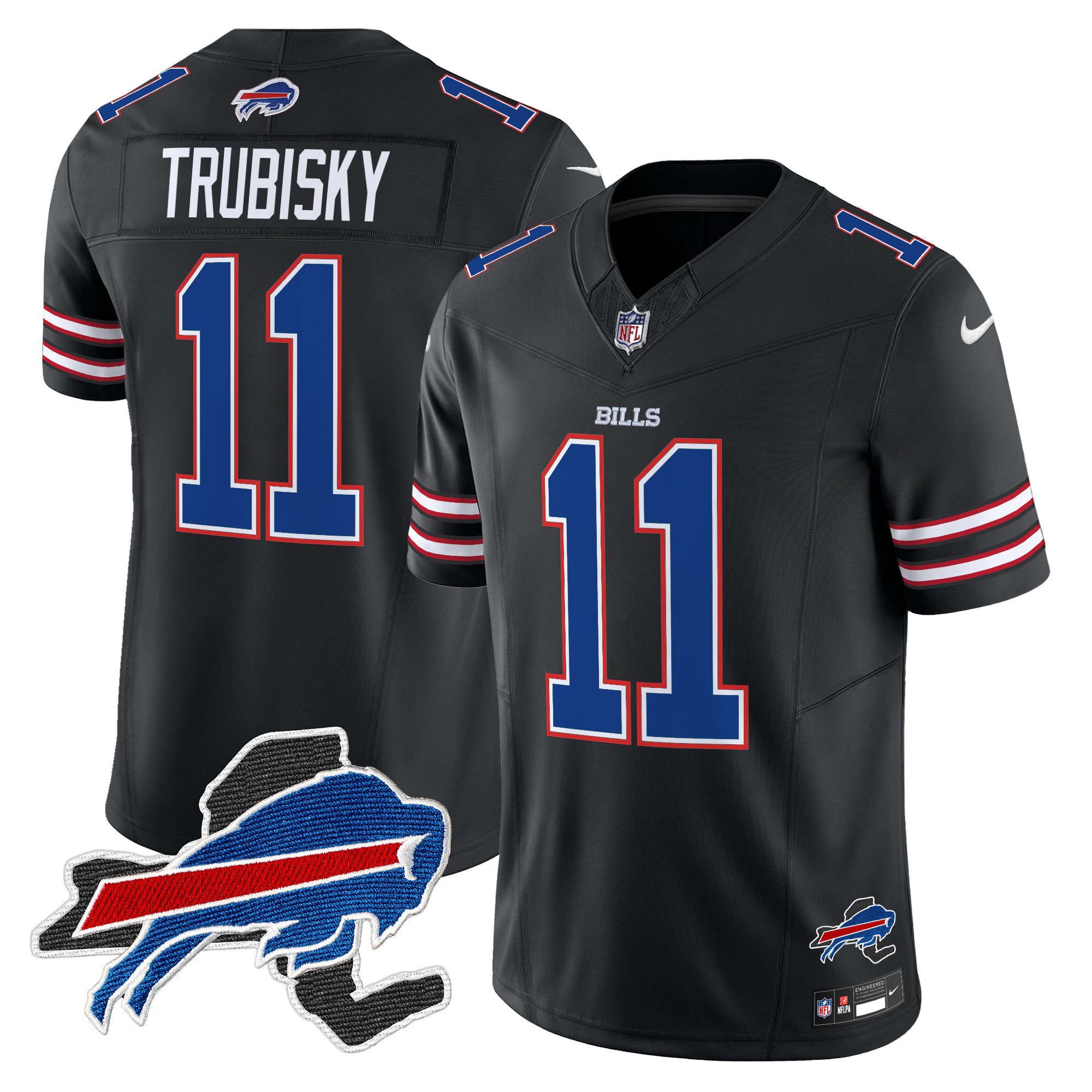 Men's Mitchell Trubisky Buffalo Bills New York Patch Vapor Limited Black Jersey V3 - All Stitched