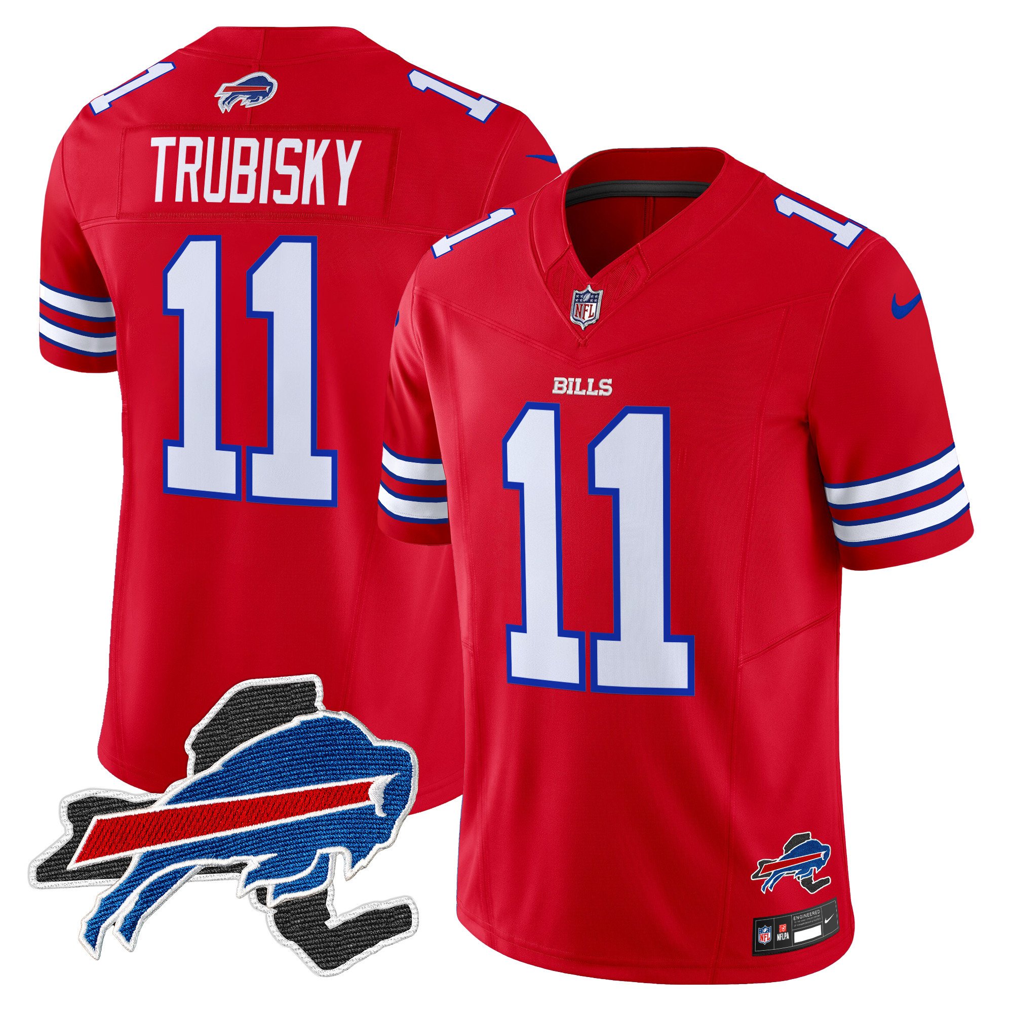 Men's Mitchell Trubisky Buffalo Bills New York Patch Vapor Limited Red Jersey V3 - All Stitched