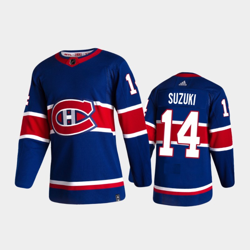 Men’s Montreal Canadiens Nick Suzuki #14 Reverse Retro 2020-21 Blue Jersey