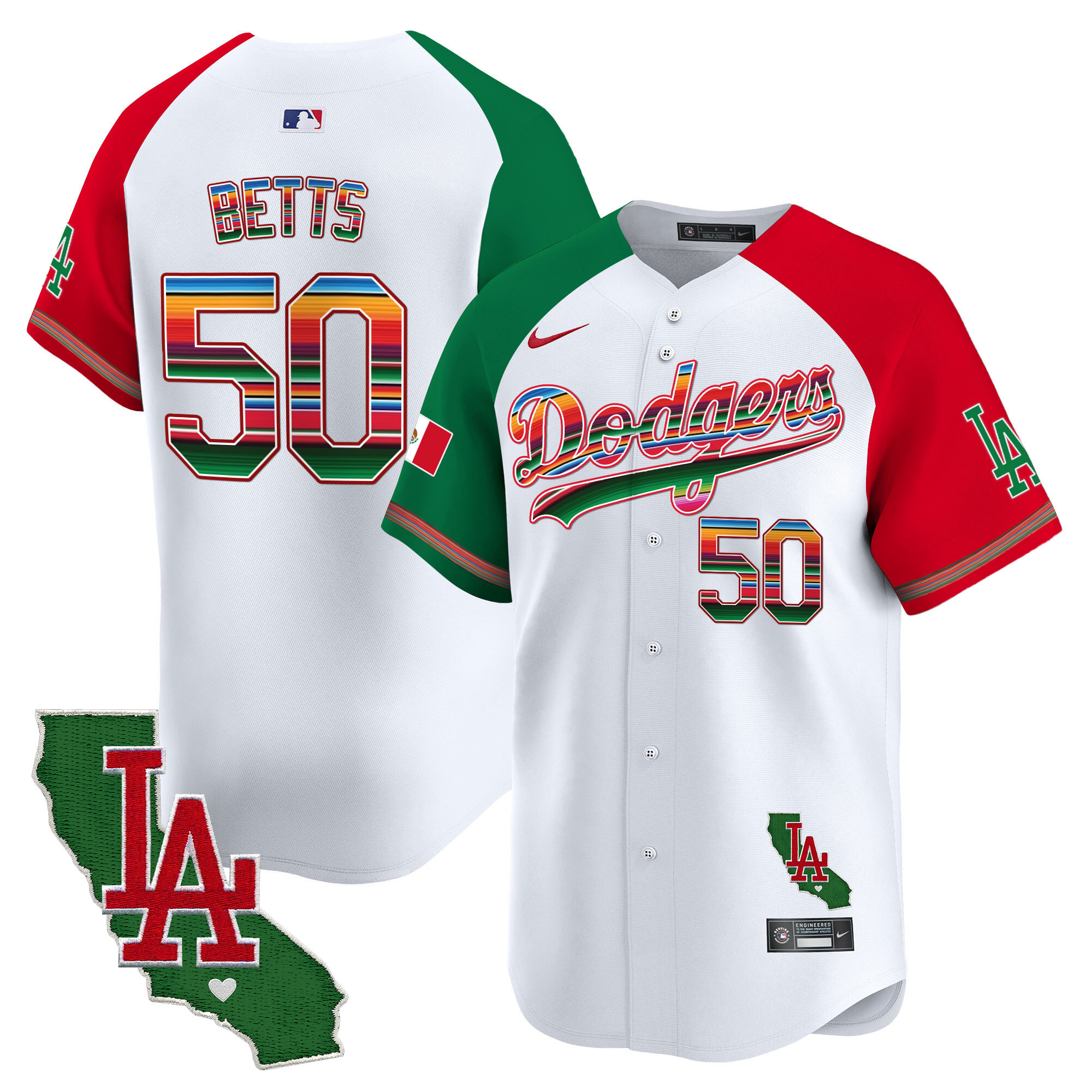 Men's Mookie Betts Los Angeles Dodgers Mexico California Patch Vapor Premier Limited Alternate Jersey - All Stitched