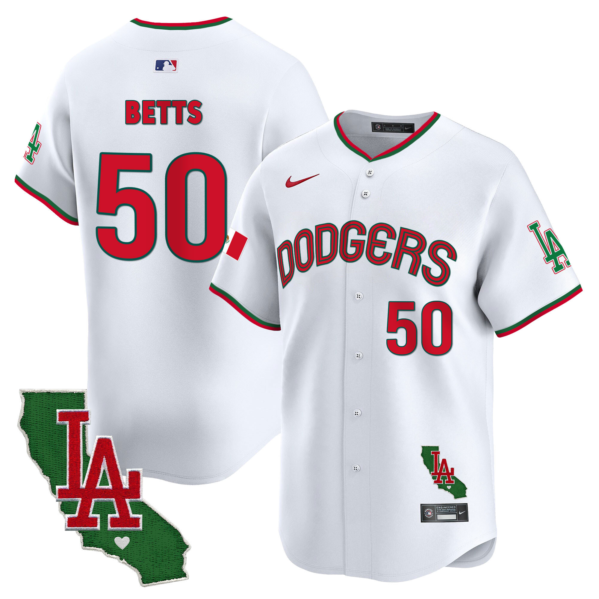 Men's Mookie Betts Los Angeles Dodgers Mexico California Patch Vapor Premier Limited White Jersey V3 - All Stitched
