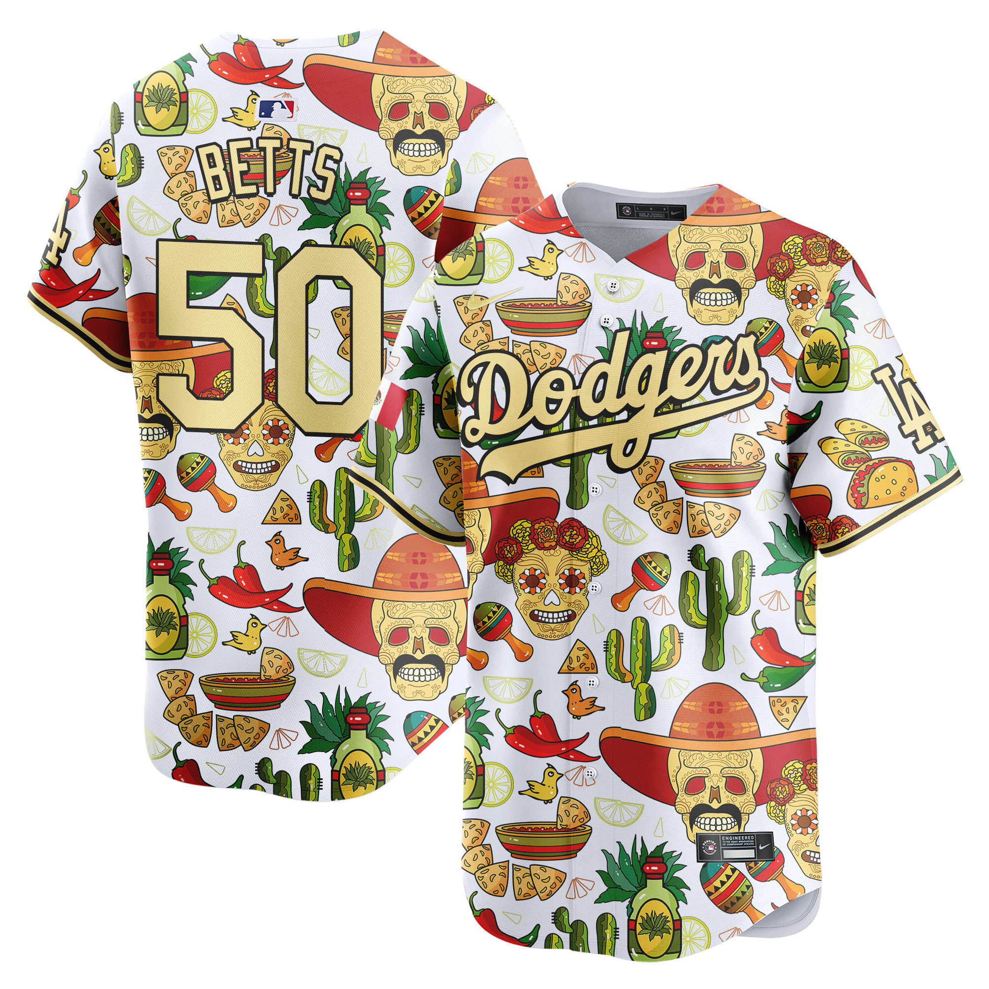 Men's Mookie Betts Los Angeles Dodgers Mexico Cinco De Mayo Vapor Premier Limited White Jersey - Printed