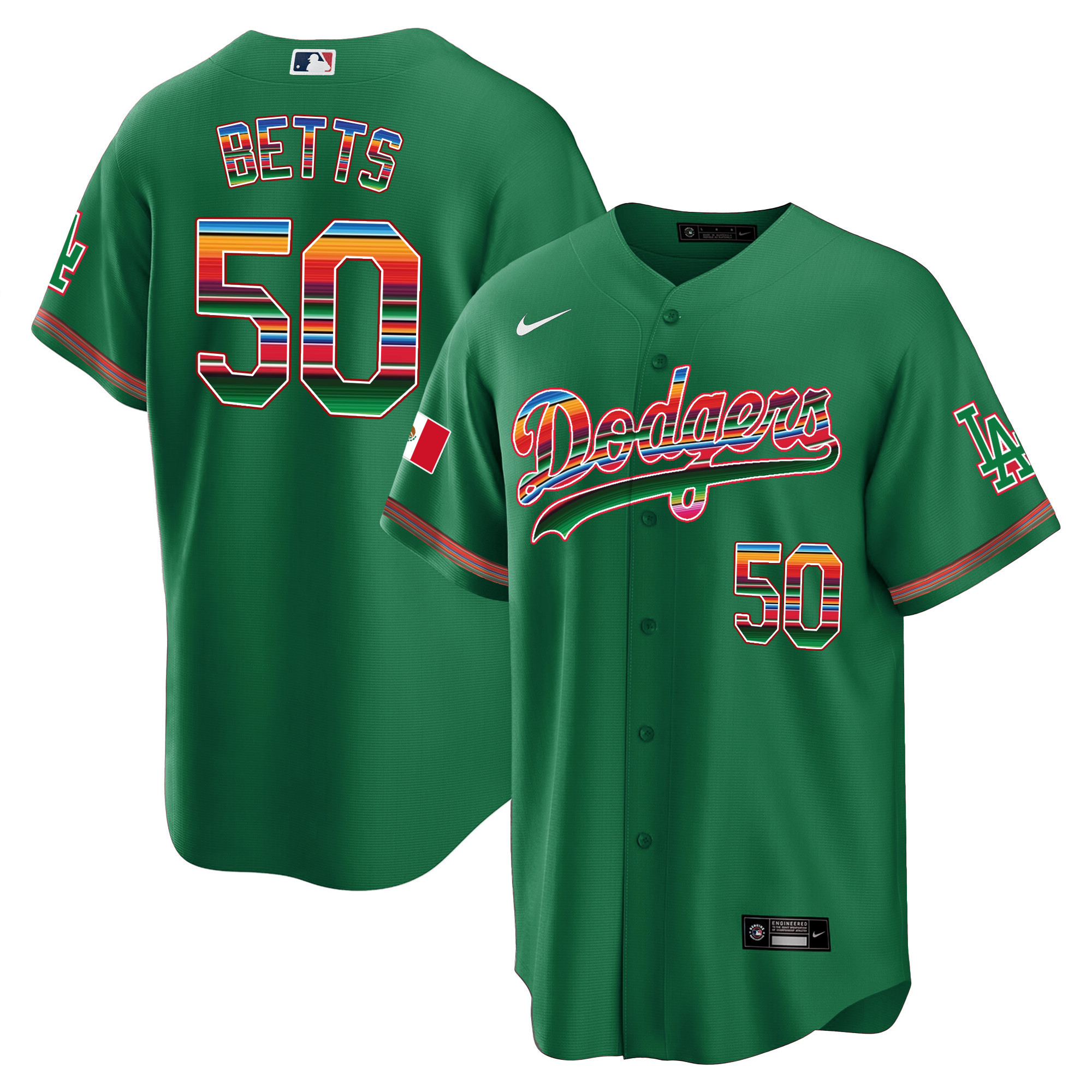 Men's Mookie Betts Los Angeles Dodgers Mexico Cool Base Limited Green Jersey - All Stitched