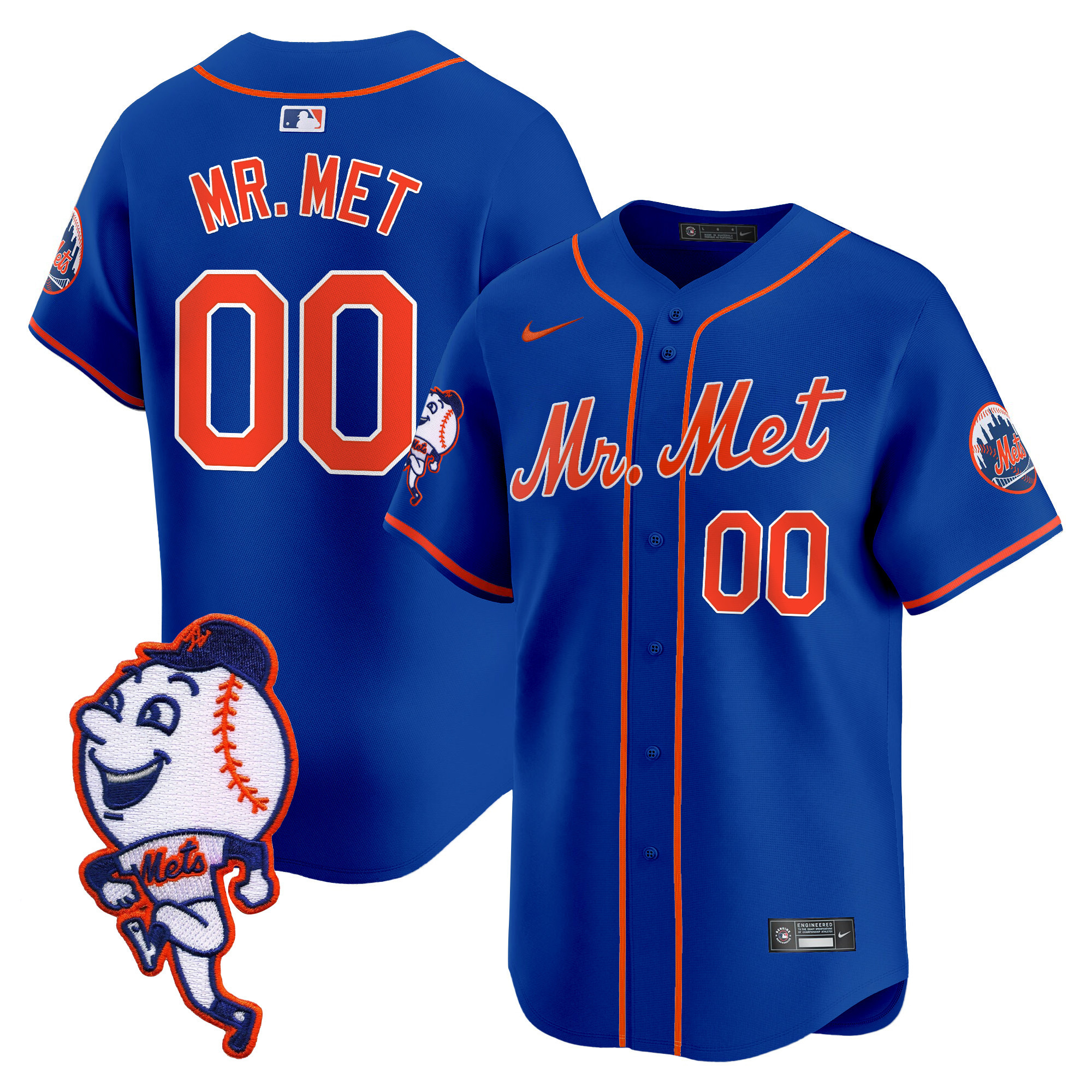 Men's Mr. Met New York Mets Mr. Met Patch Vapor Premier Limited Royal Jersey - All Stitched