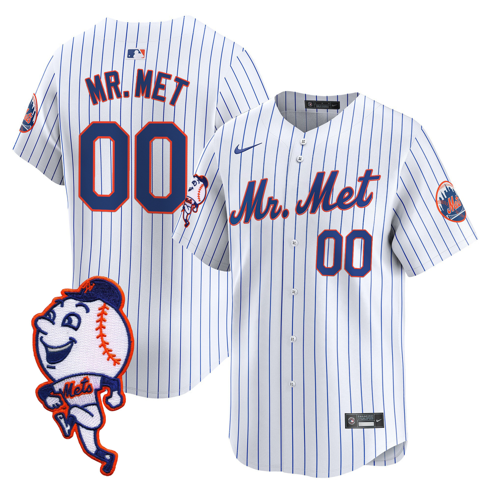 Men's Mr. Met New York Mets Mr. Met Patch Vapor Premier Limited White Jersey - All Stitched