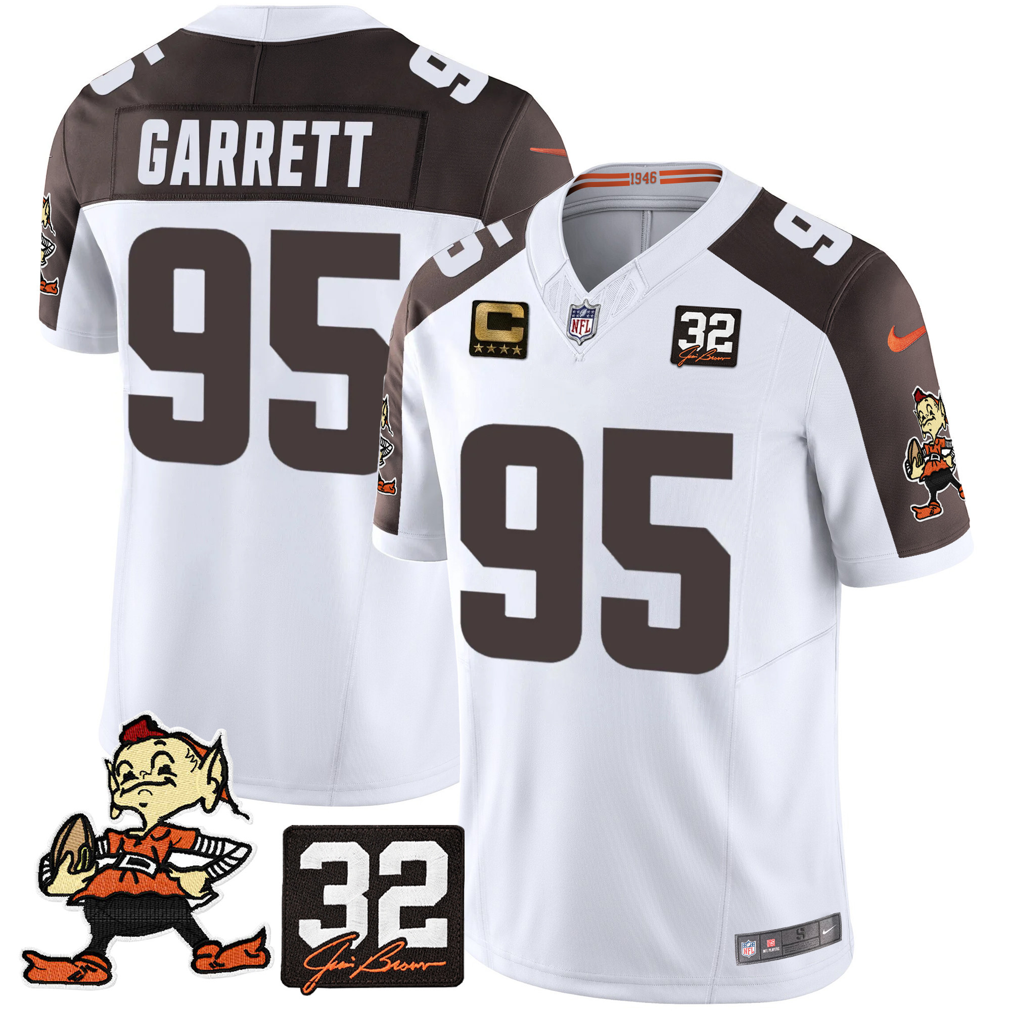 Men's Myles Garrett Cleveland Browns #32 Jim Brown Memorial Patch Vapor Limited Inverted Jersey V2 - All Stitched