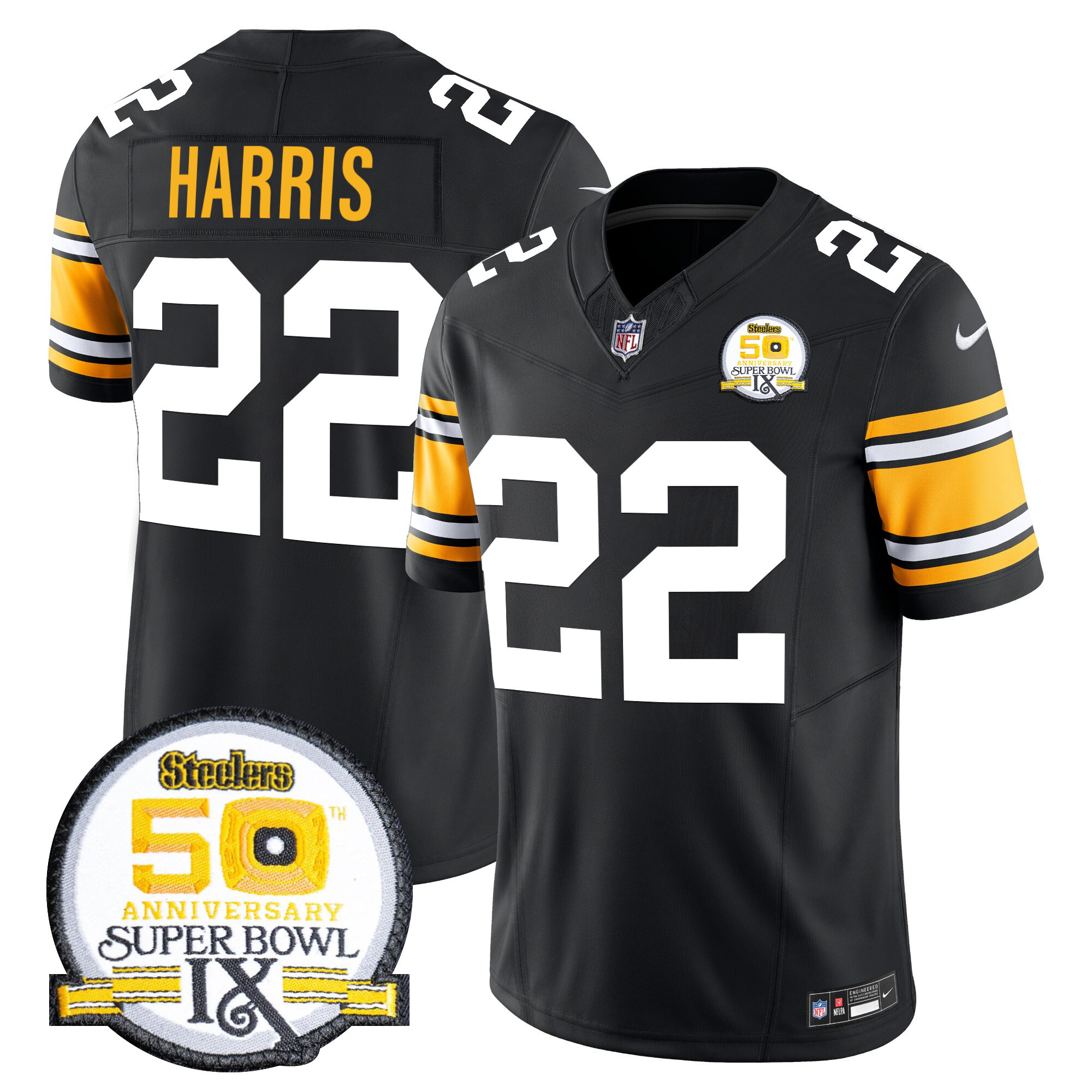 Men's Najee Harris Pittsburgh Steelers 50th Anniversary Of Super Bowl IX Patch Vapor Limited 1975 Throwback Jersey - All Stitched