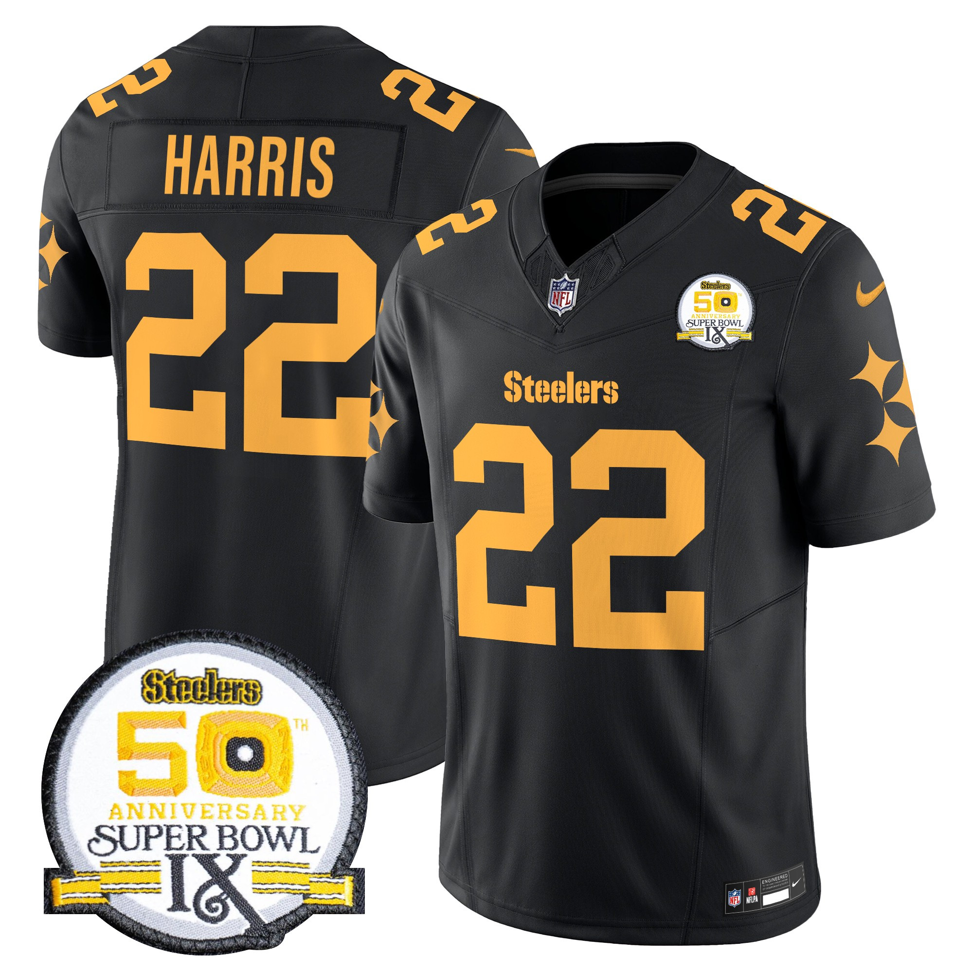 Men's Najee Harris Pittsburgh Steelers 50th Anniversary Of Super Bowl IX Patch Vapor Limited Color Rush Jersey - All Stitched