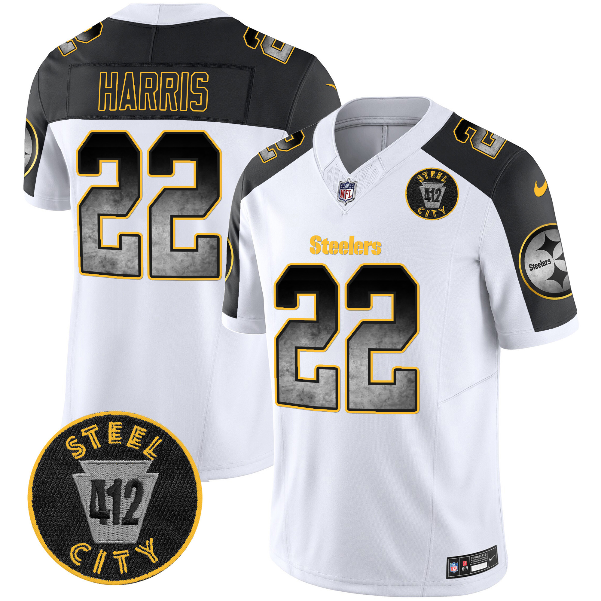 Men's Najee Harris Pittsburgh Steelers Arch Smoke 412 Patch Vapor Limited Inverted Jersey - All Stitched