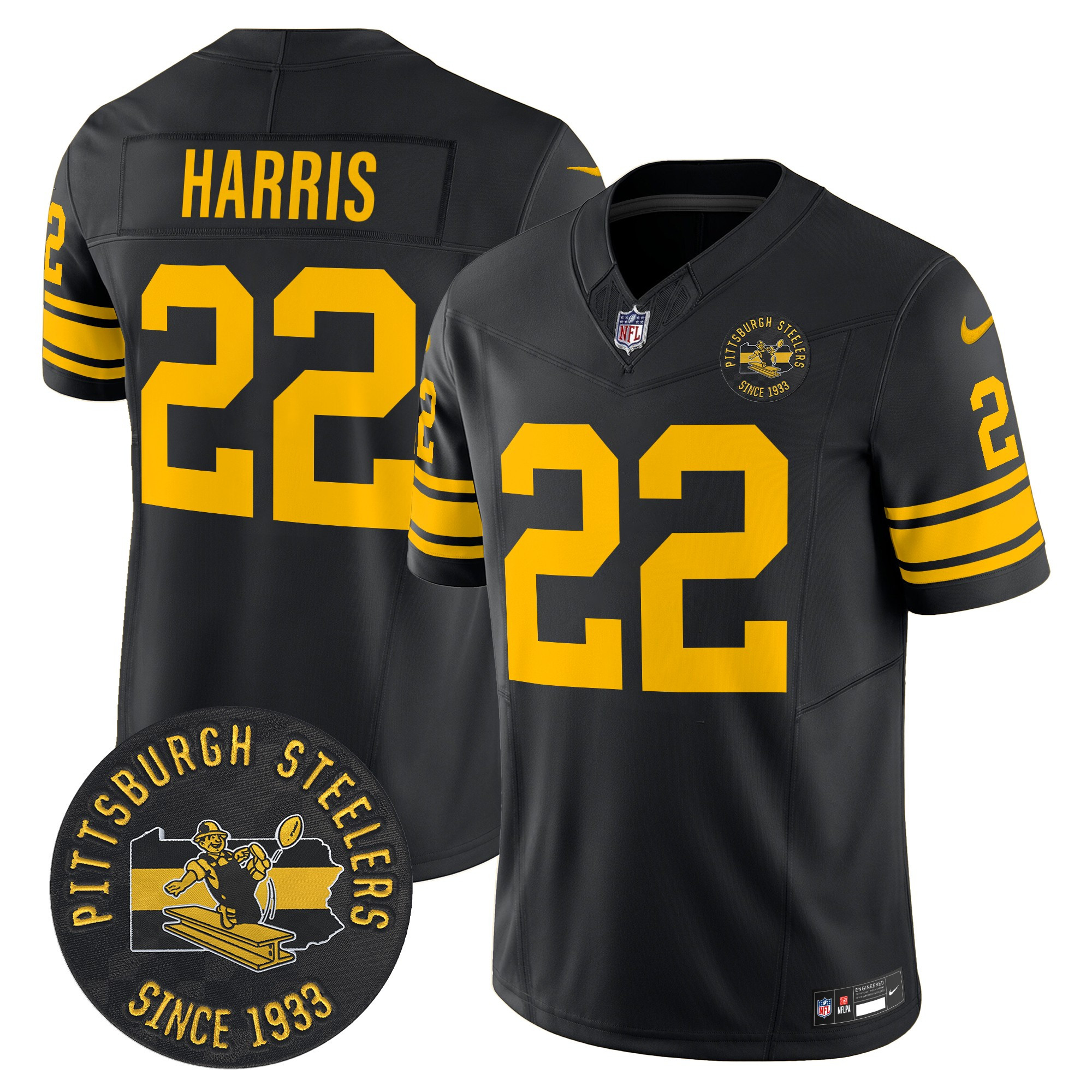 Men's Najee Harris Pittsburgh Steelers Throwback 1962 Vapor Limited Black Jersey - All Stitched