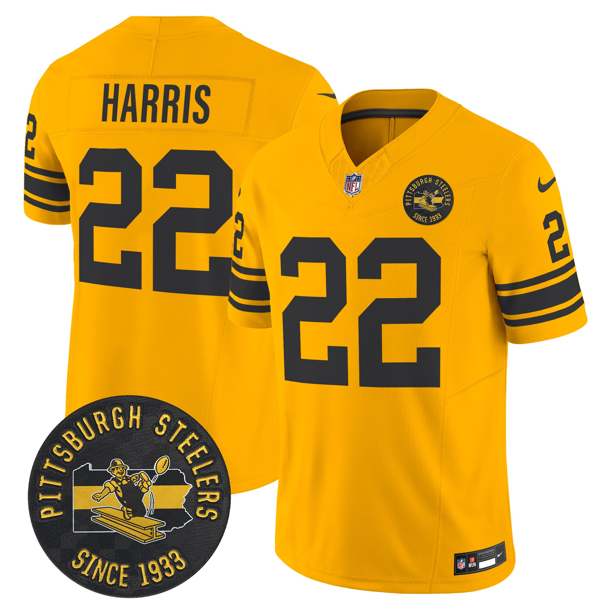 Men's Najee Harris Pittsburgh Steelers Throwback 1962 Vapor Limited Gold Jersey - All Stitched