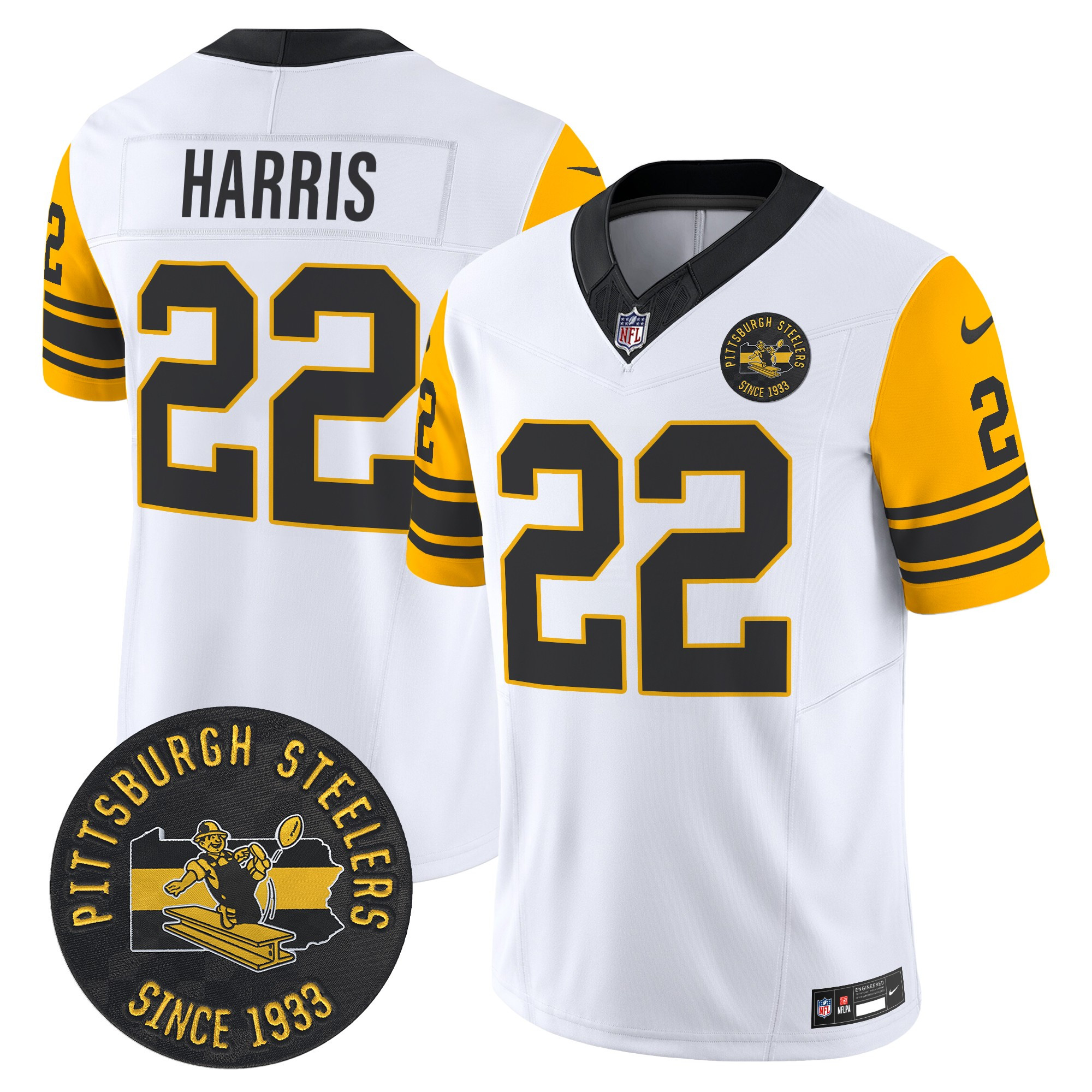 Men's Najee Harris Pittsburgh Steelers Throwback 1962 Vapor Limited White Jersey - All Stitched