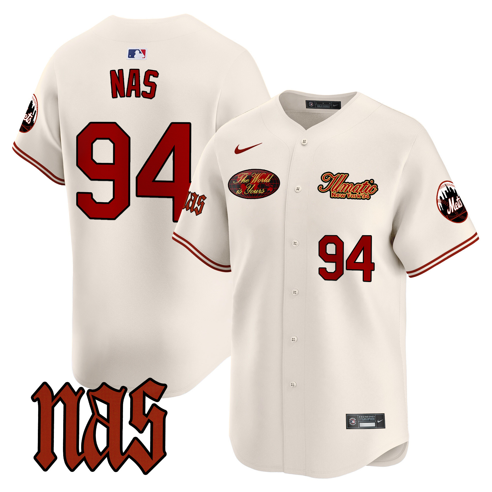 Men's Nas New York Mets Nas Illmatic Vapor Premier Limited Cream Jersey V2 - All Stitched