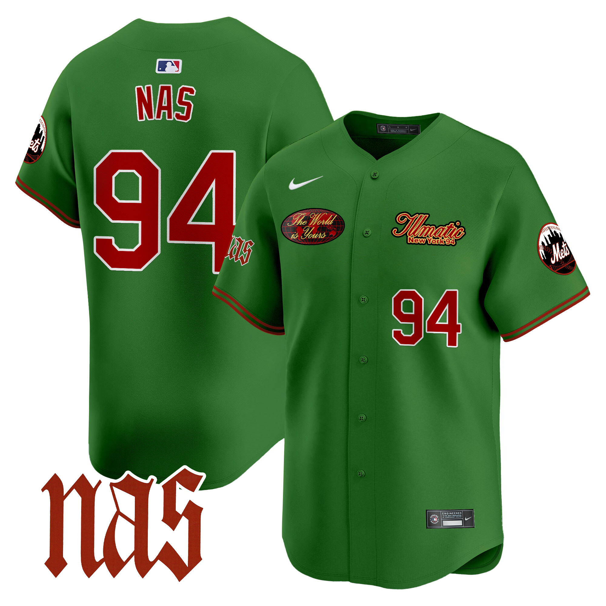 Men's Nas New York Mets Nas Illmatic Vapor Premier Limited Green Jersey V2 - All Stitched