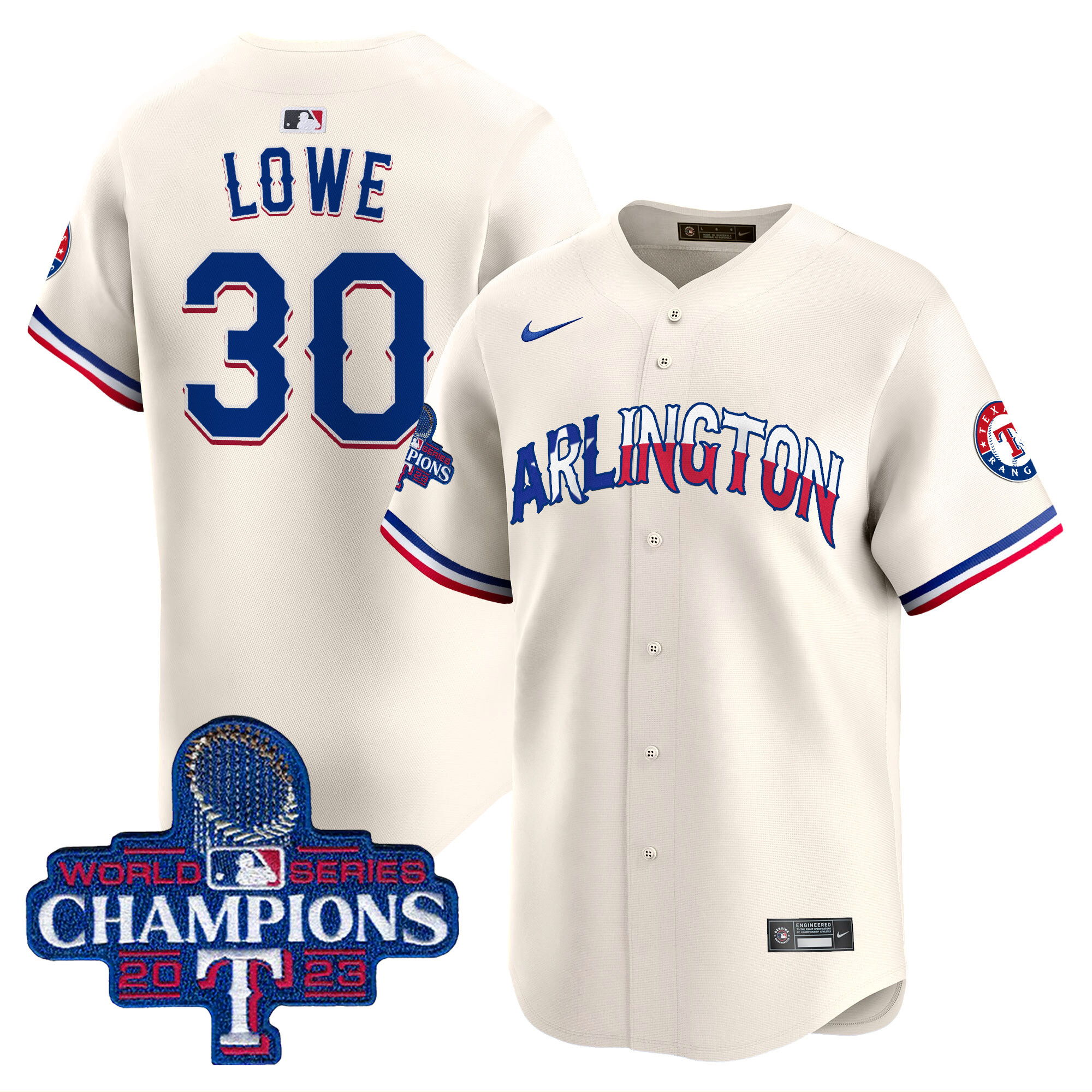 Men's Nathaniel Lowe Texas Rangers Arlington Champions Vapor Premier Limited Cream Jersey - All Stitched