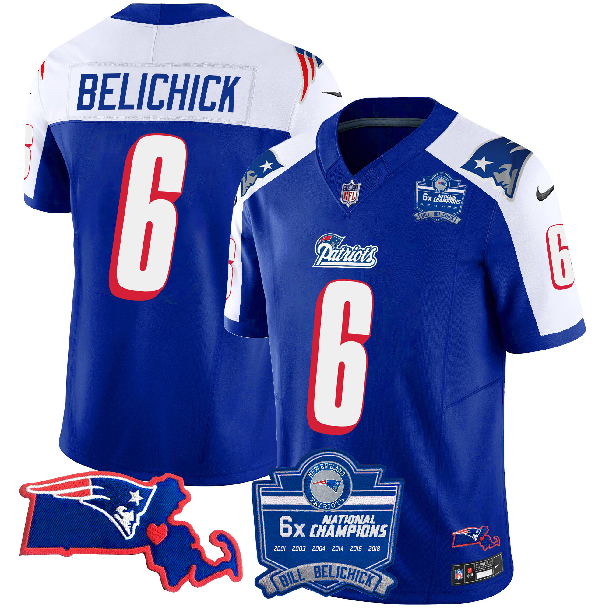 Men's New England Patriots Bill Belichick 6x Champions Patch Vapor 1996 Alternate Jersey - All Stitched 