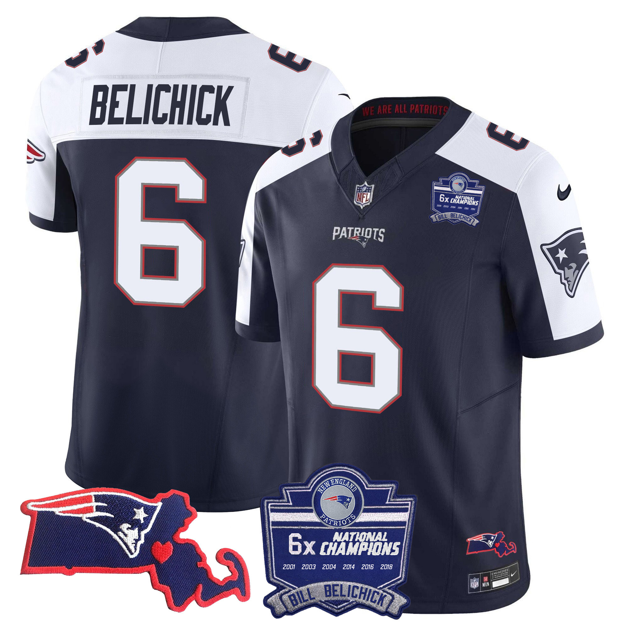 Men's New England Patriots Bill Belichick 6x Champions Patch Vapor Alternate Jersey - All Stitched 