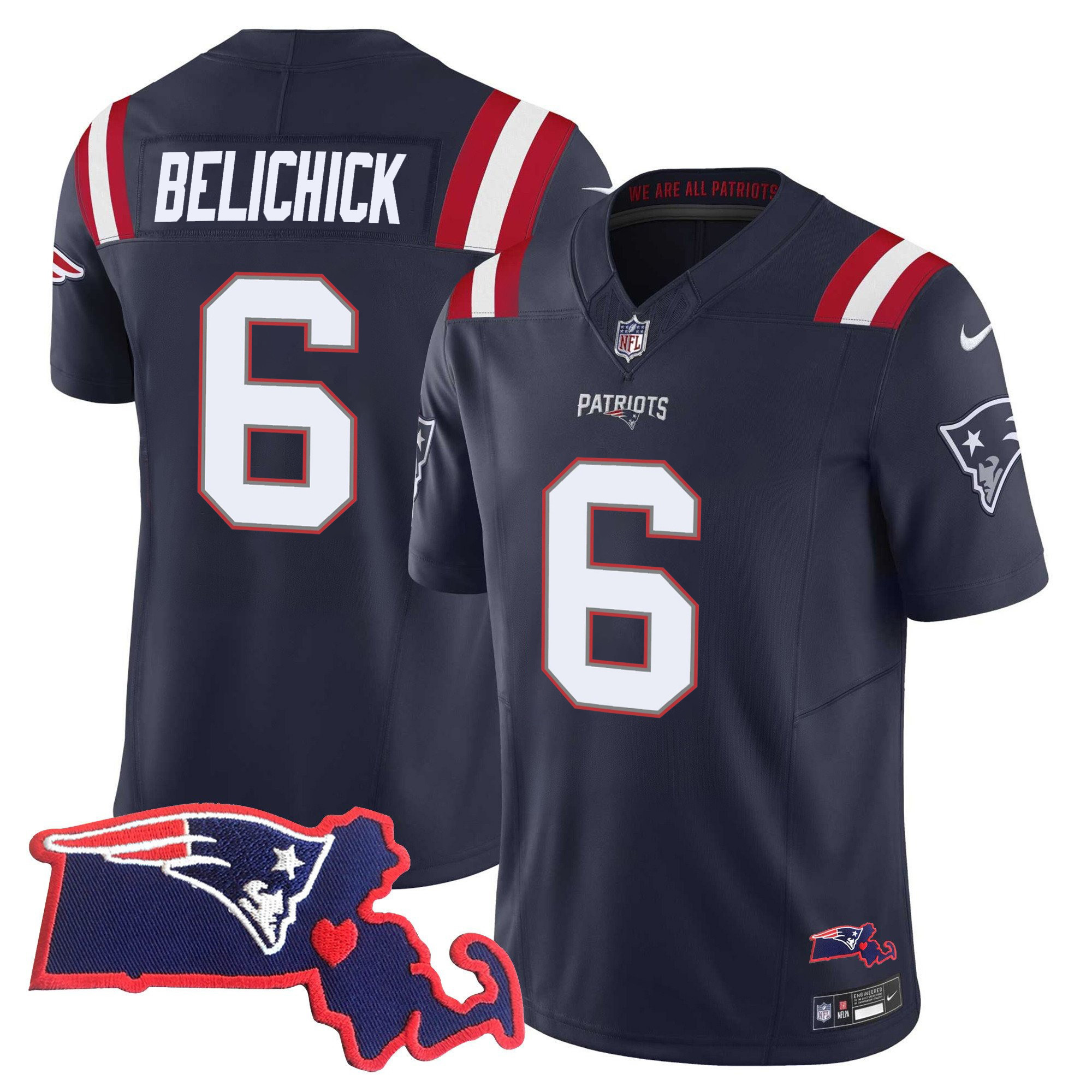 Men's New England Patriots Bill Belichick 6x Champions Vapor Navy Jersey - All Stitched 