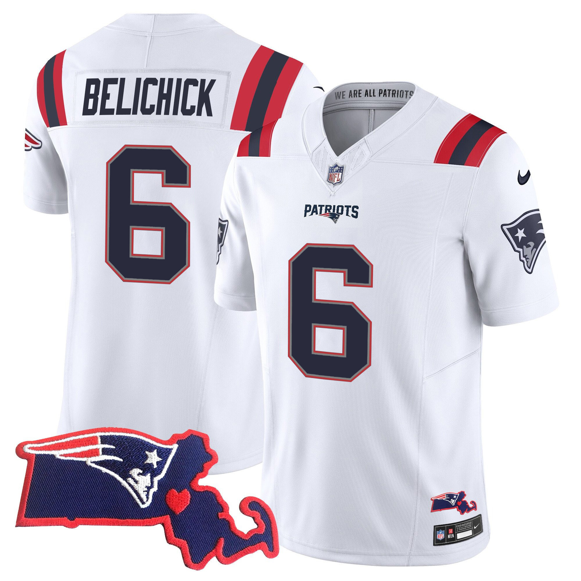 Men's New England Patriots Bill Belichick 6x Champions Vapor White Jersey - All Stitched 