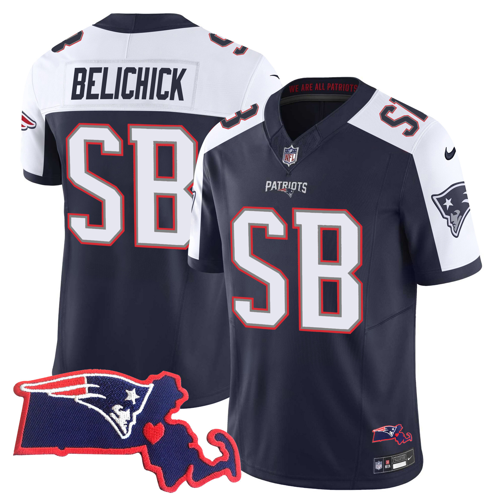 Men's New England Patriots Bill Belichick "SB 36, 38, 39, 49, 51 Champions" Vapor Alternate Jersey - All Stitched 