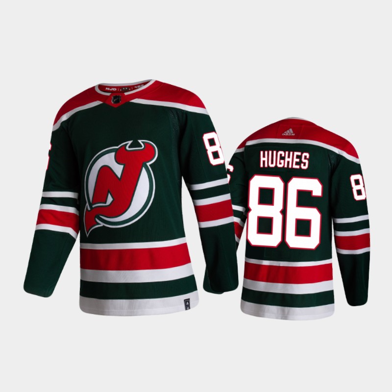 Men's New Jersey Devils Jack Hughes #86 Reverse Retro 2020-21 Green Jersey
