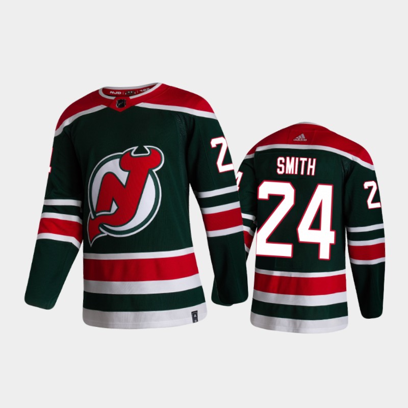 Men's New Jersey Devils Ty Smith #24 Reverse Retro 2020-21 Green Special Edition Jersey