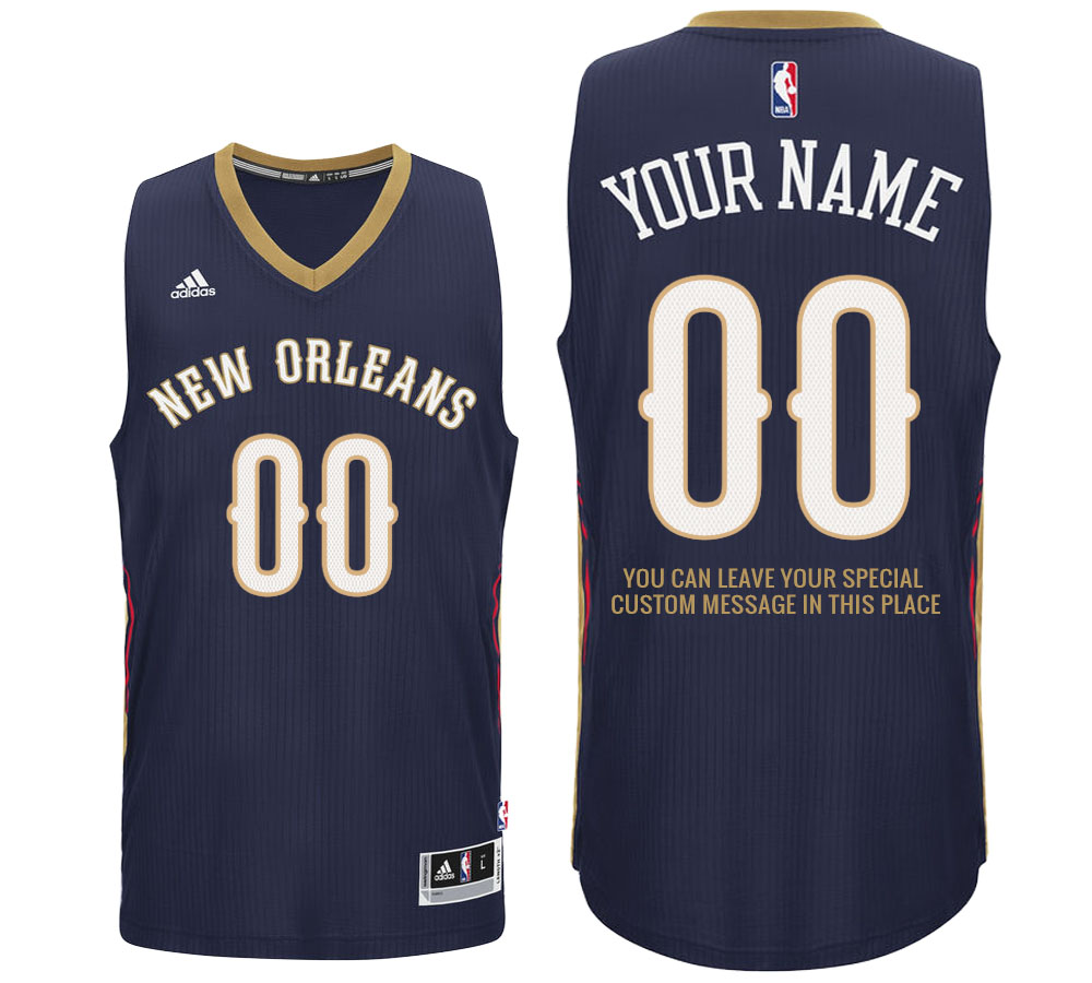 Mens New Orleans Pelicans Road Navy Blue Custom Message Jersey