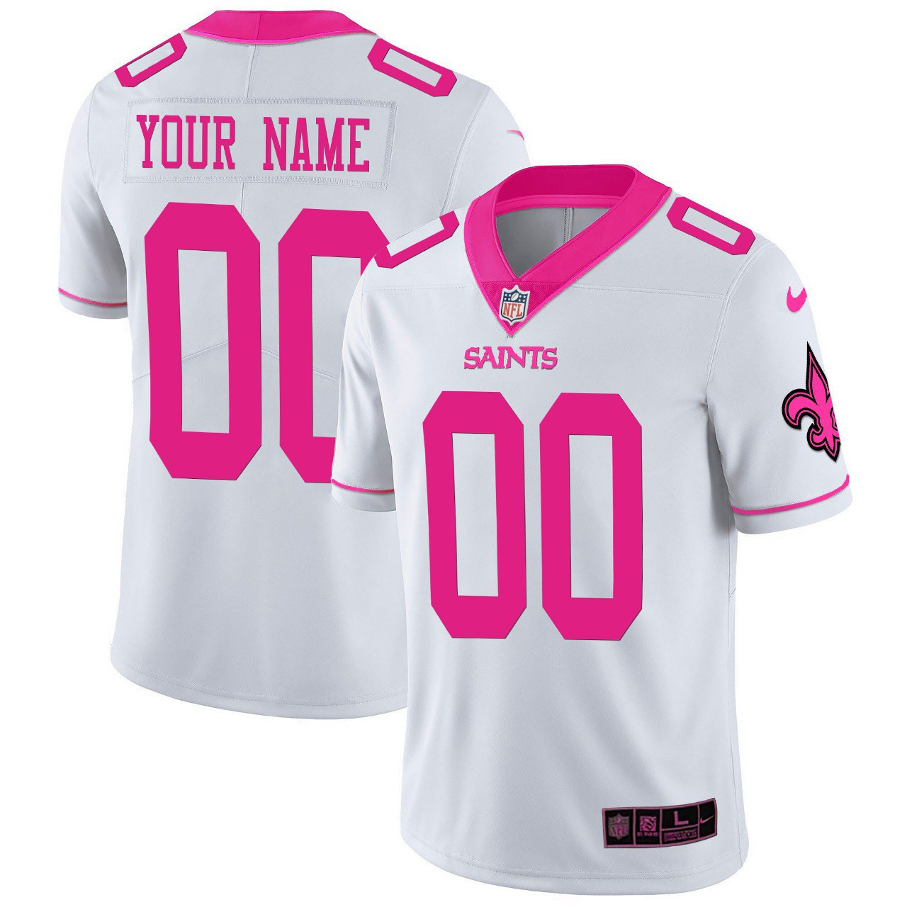 Men's New Orleans Saints Custom White Pink White Pink Jersey - All Stitched