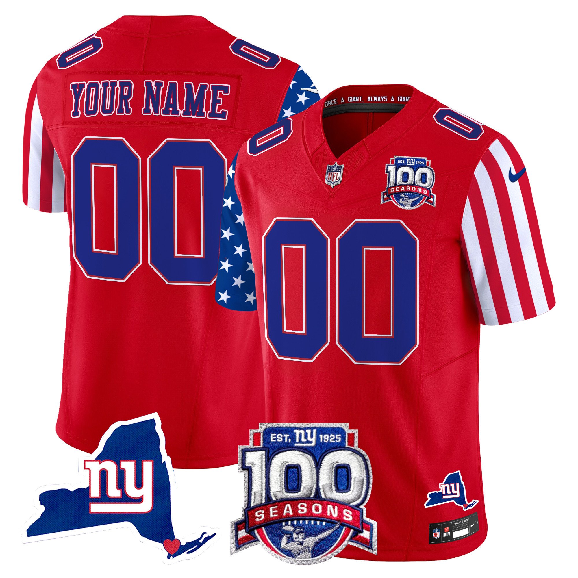 Men's New York Giants American Style Vapor Limited Custom Red Jersey - All Stitched