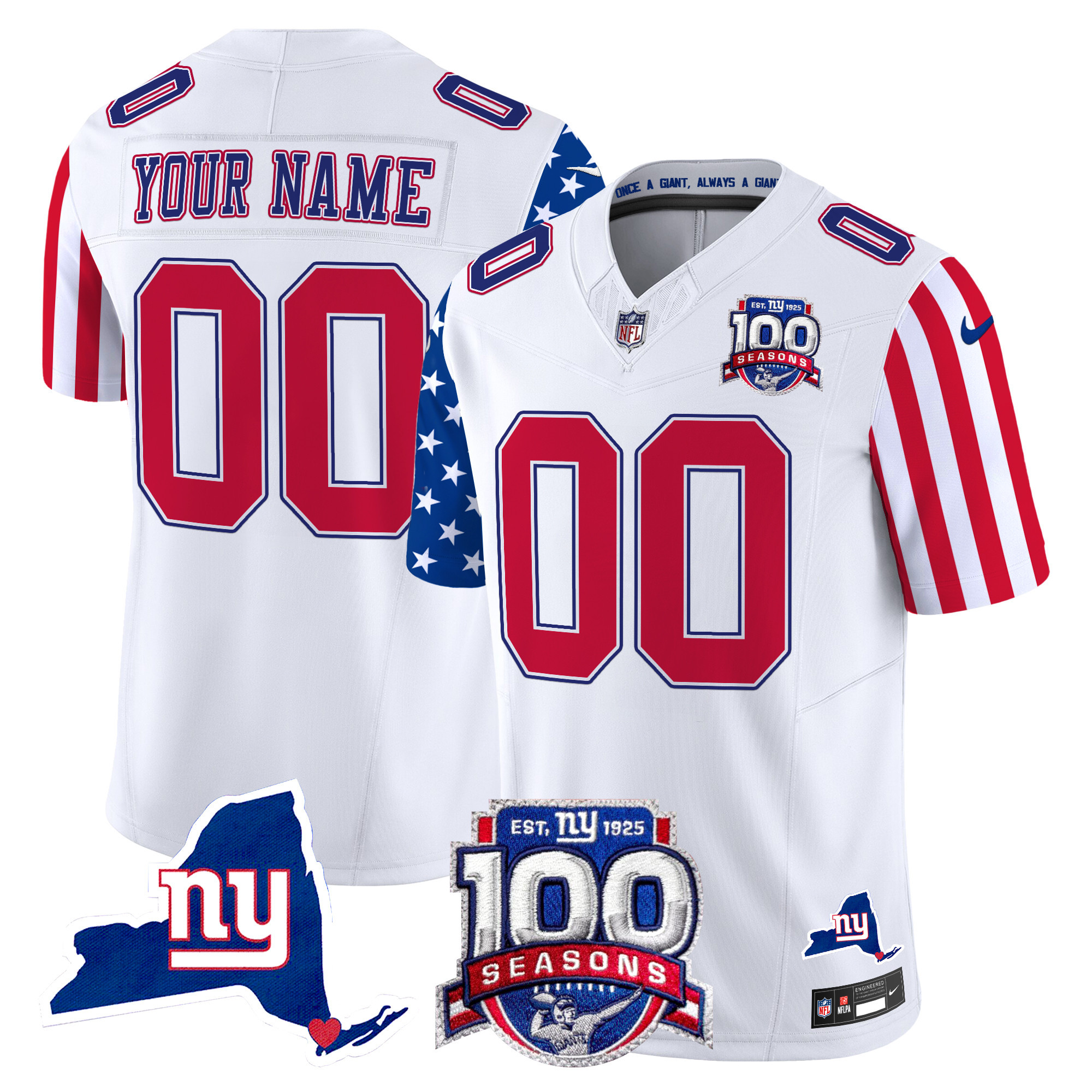 Men's New York Giants American Style Vapor Limited Custom White Jersey - All Stitched