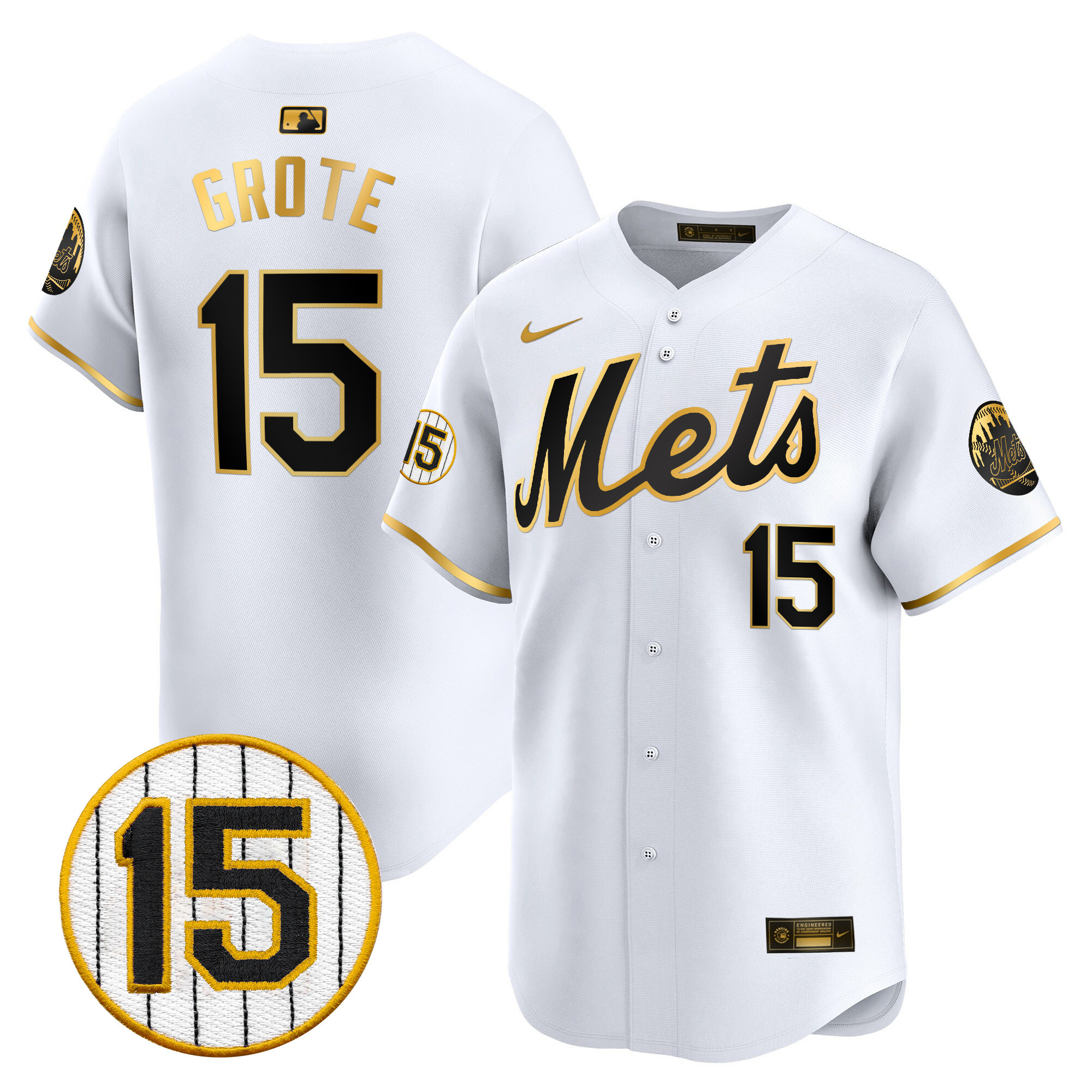Men's New York Mets Jerry Grote Patch Vapor Premier Limited White Gold Jersey - All Stitched