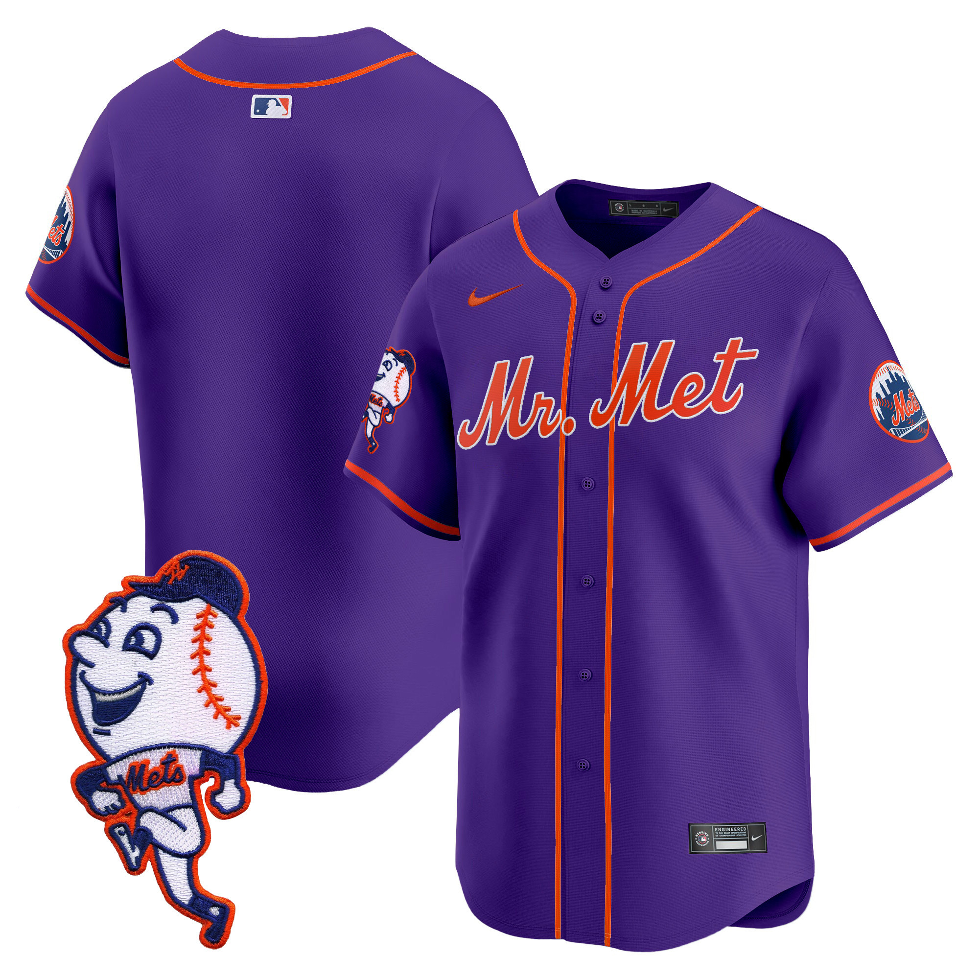 Men's New York Mets Mr. Met Patch Vapor Premier Limited Purple Jersey - All Stitched
