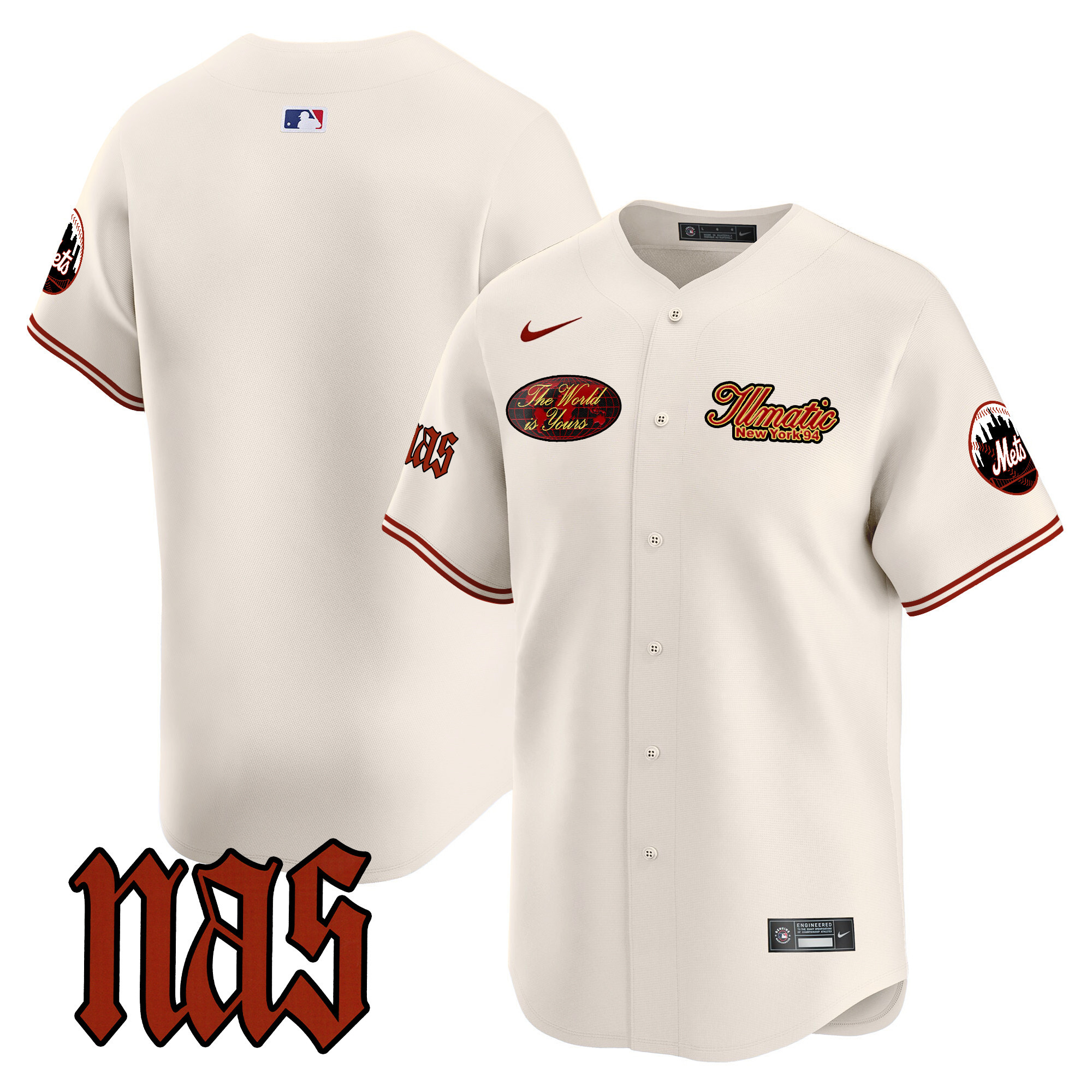 Men's New York Mets Nas Illmatic Vapor Premier Limited Cream Jersey V2 - All Stitched