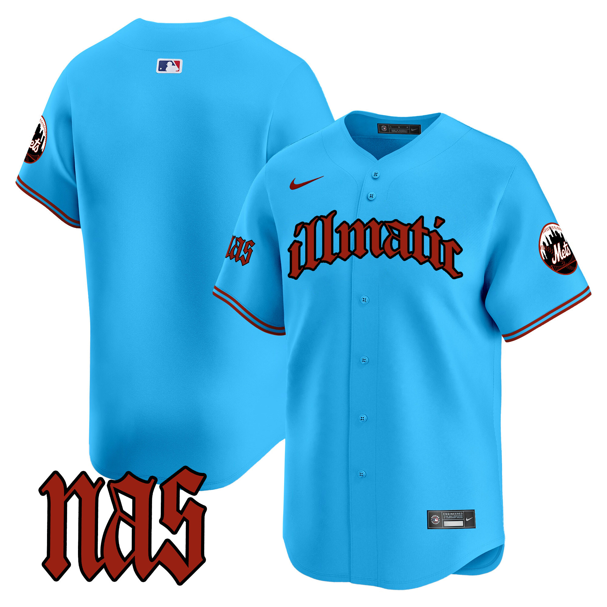 Men's New York Mets Nas Illmatic Vapor Premier Limited Light Blue Jersey - All Stitched