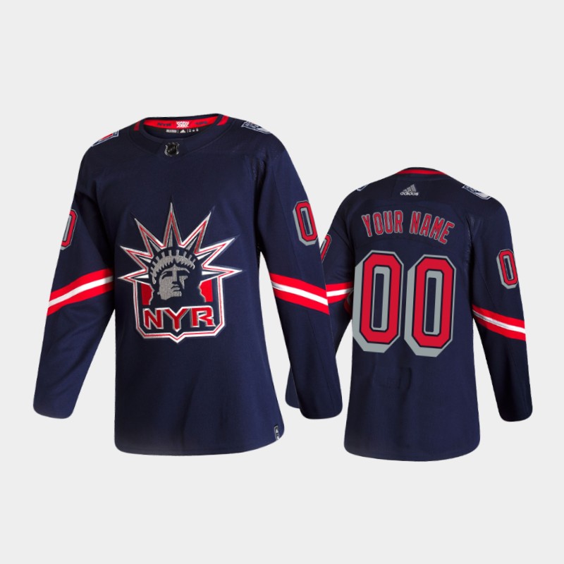 Men's New York Rangers Custom #00 Reverse Retro 2020-21 Navy Special Edition Jersey
