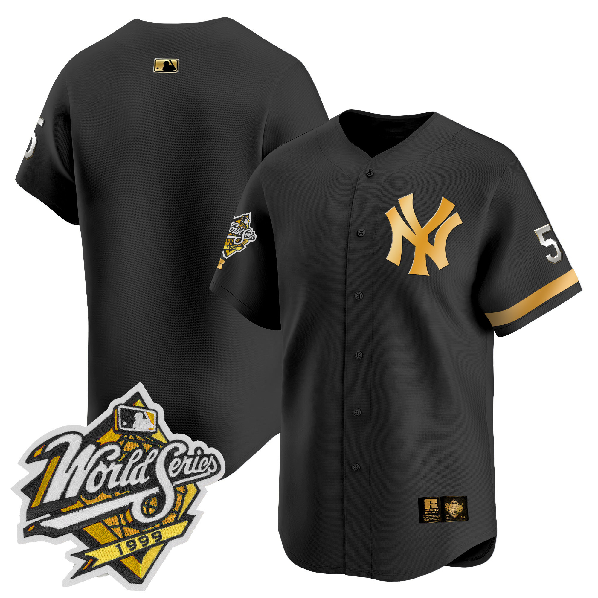 Men's New York Yankees 1999 Throwback Joe DiMaggio Patch Vapor Premier Limited Black Gold Jersey - All Stitched