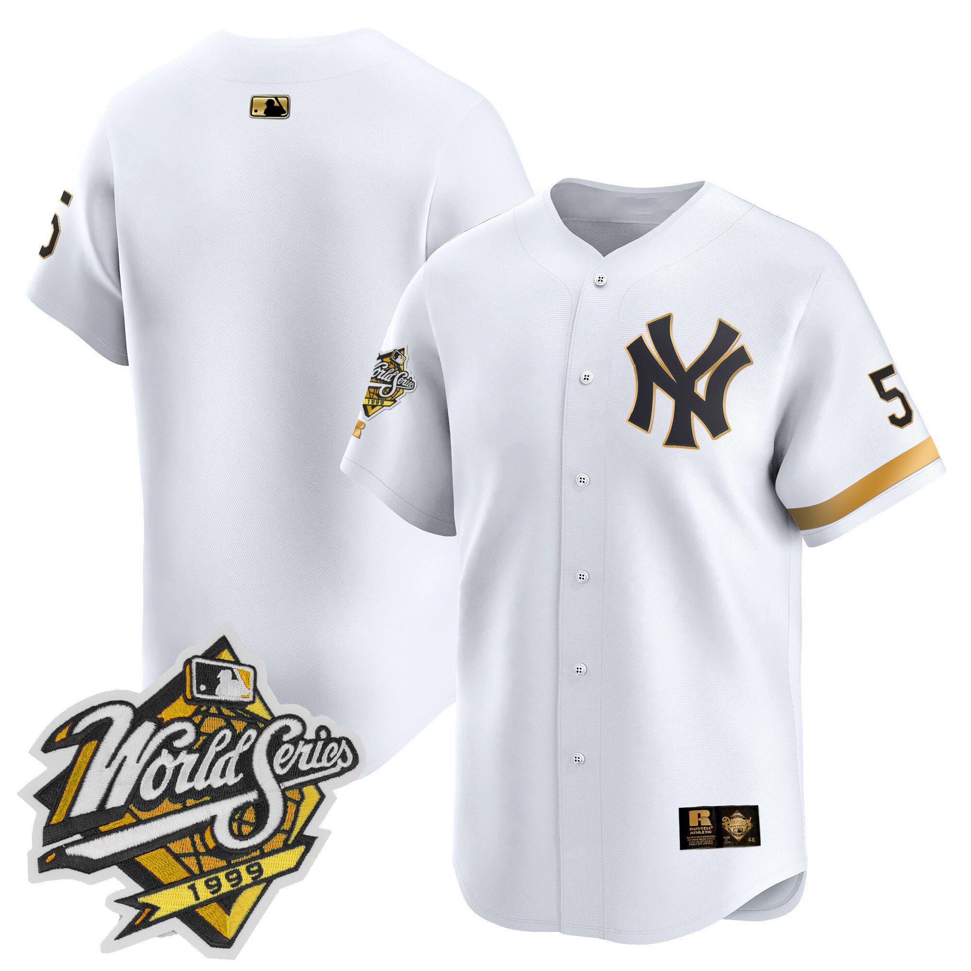 Men's New York Yankees 1999 Throwback Joe DiMaggio Patch Vapor Premier Limited White Gold Jersey - All Stitched