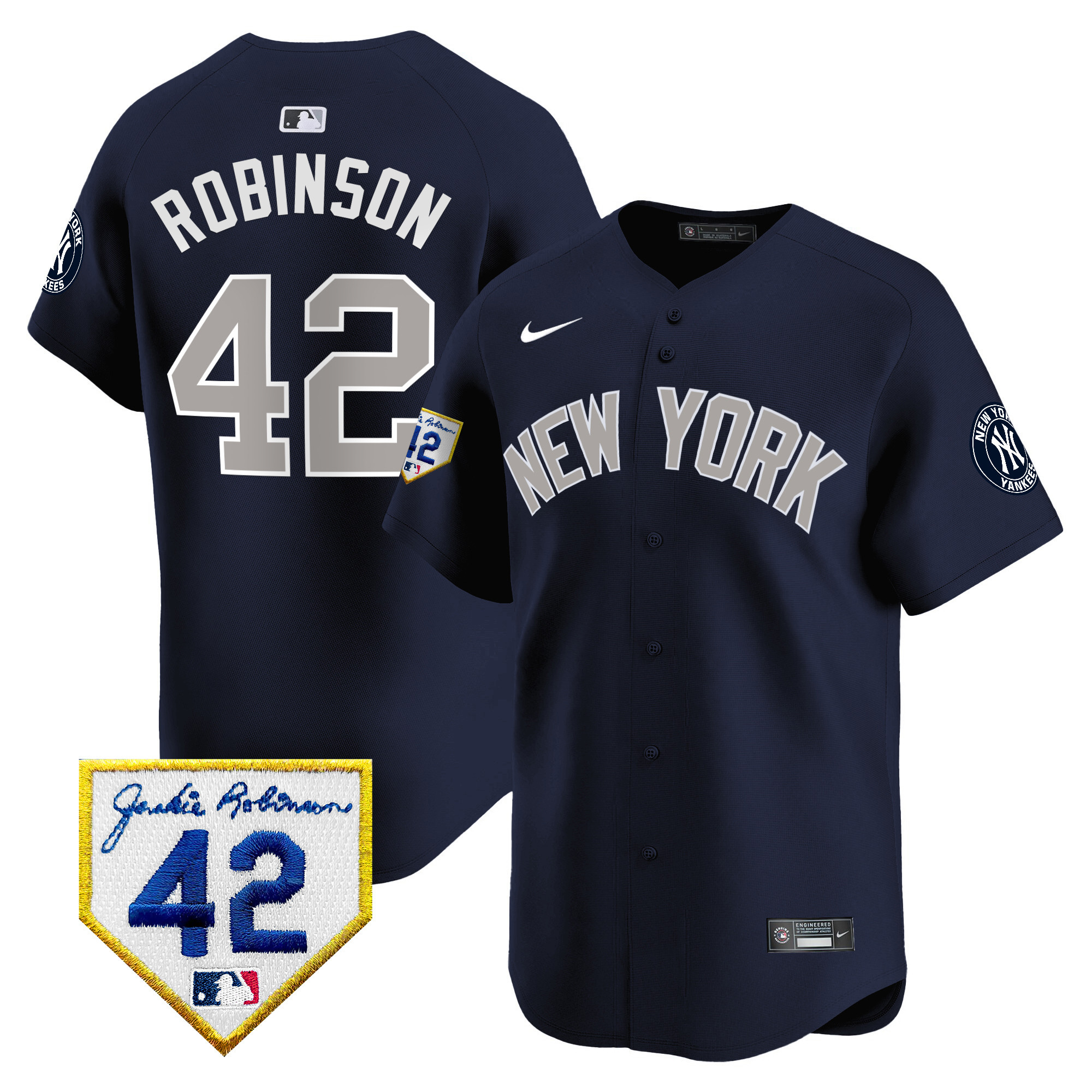 Men's New York Yankees 2024 Jackie Robinson Patch Vapor Premier Limited Alternate Jersey - All Stitched