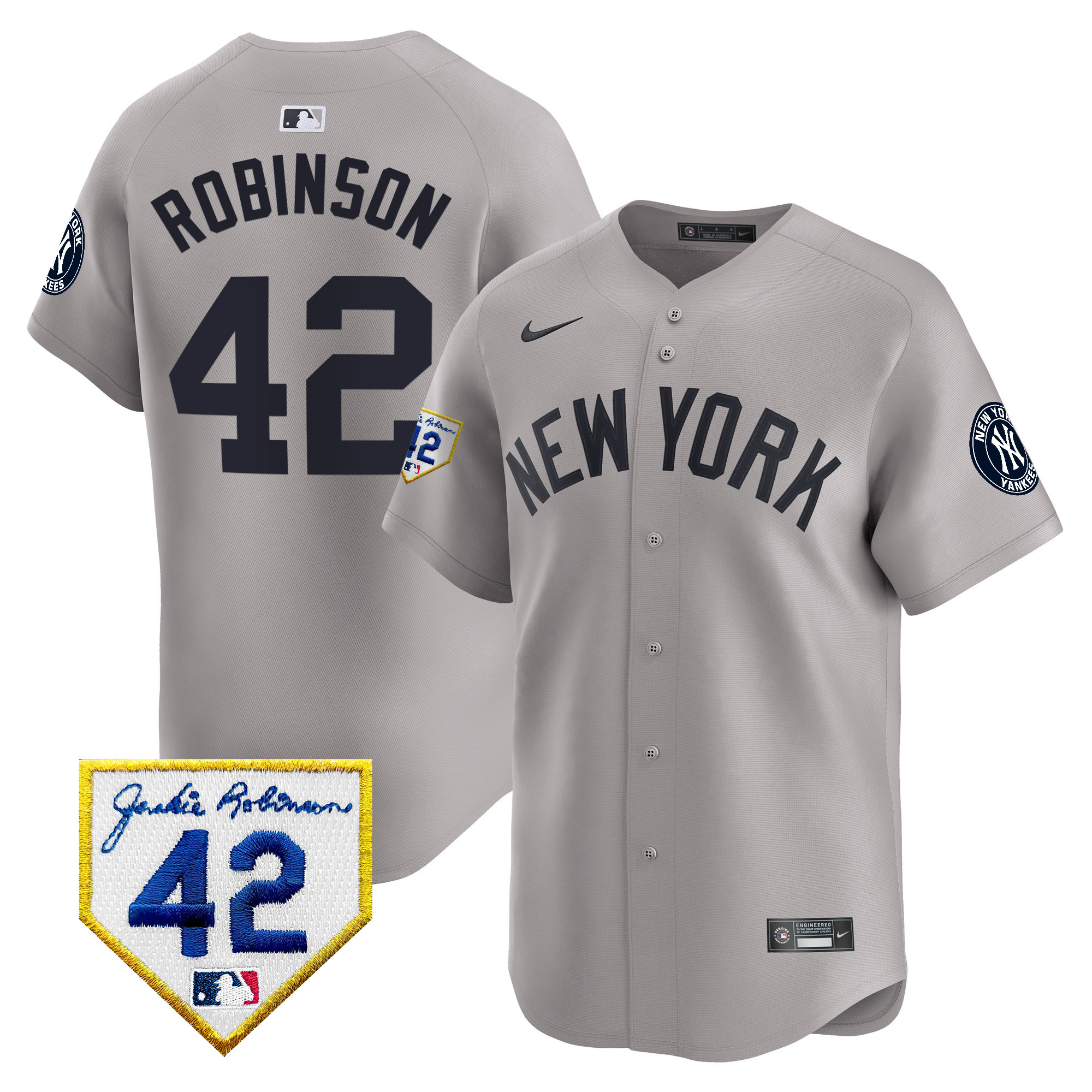 Men's New York Yankees 2024 Jackie Robinson Patch Vapor Premier Limited Gray Jersey - All Stitched