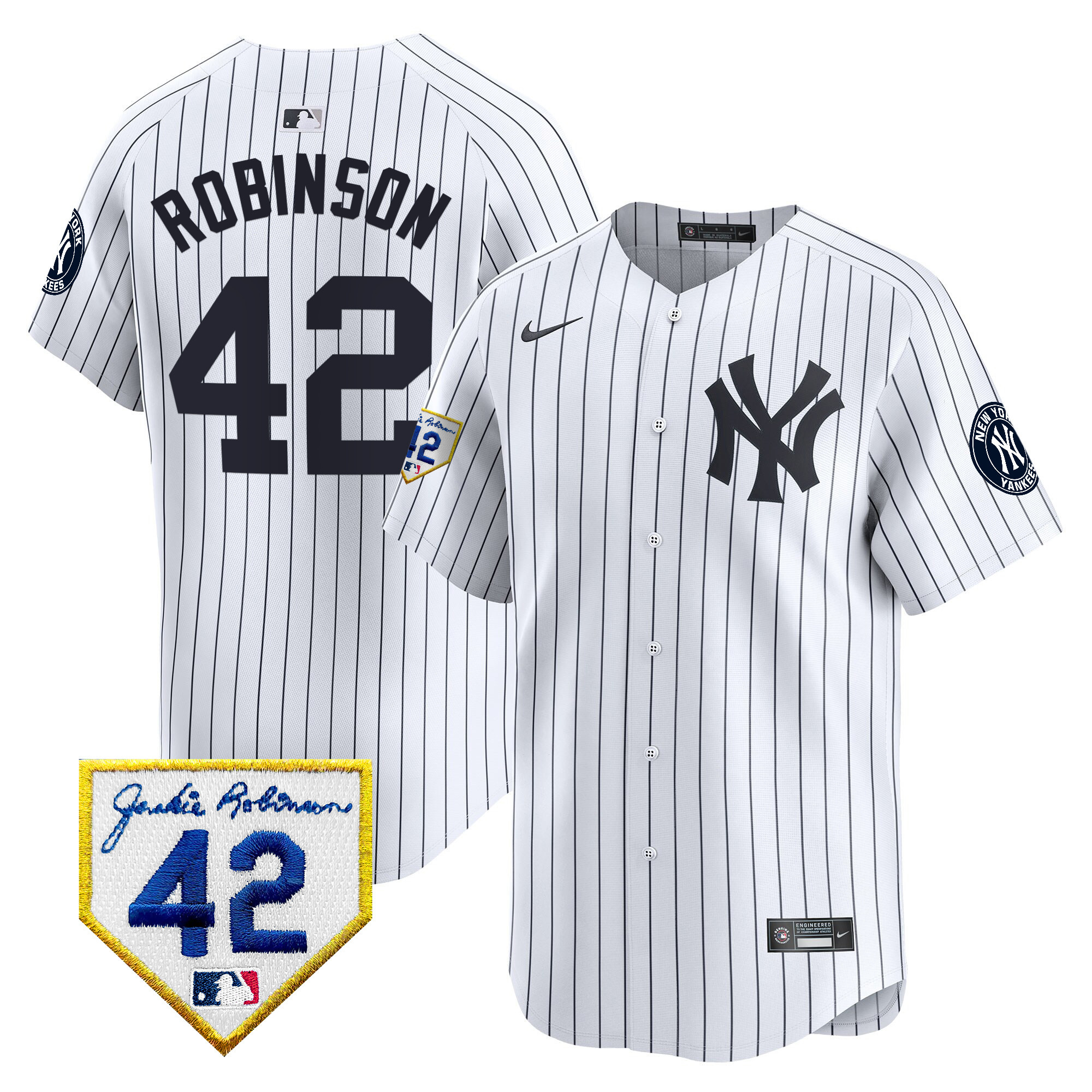 Men's New York Yankees 2024 Jackie Robinson Patch Vapor Premier Limited White Jersey - All Stitched