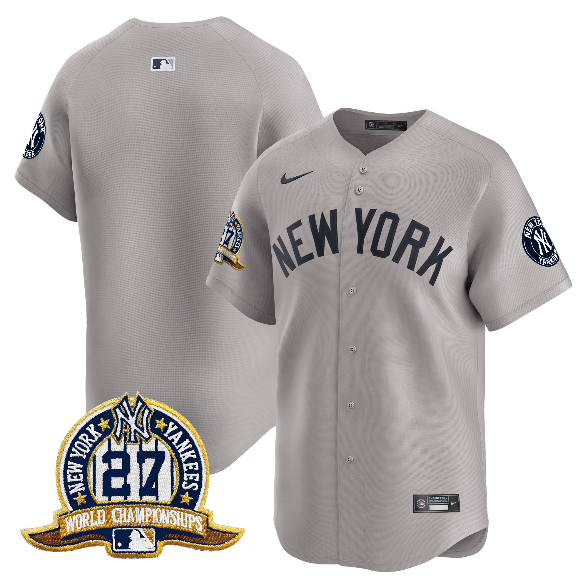 Men's New York Yankees 27 Time Champions Patch Vapor Premier Limited Gray Jersey - All Stitched