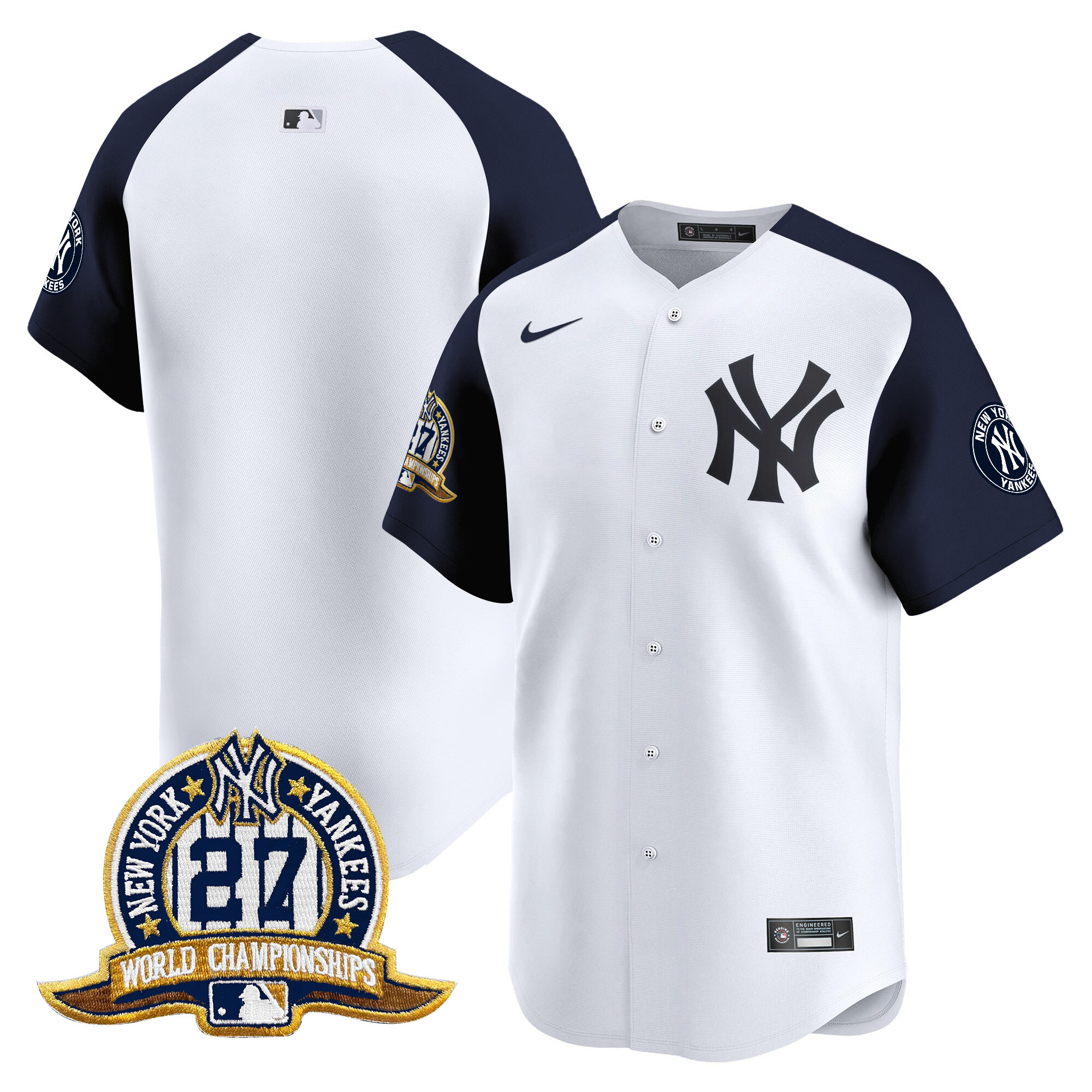 Men's New York Yankees 27 Time Champions Patch Vapor Premier Limited White Alternate Jersey - All Stitched