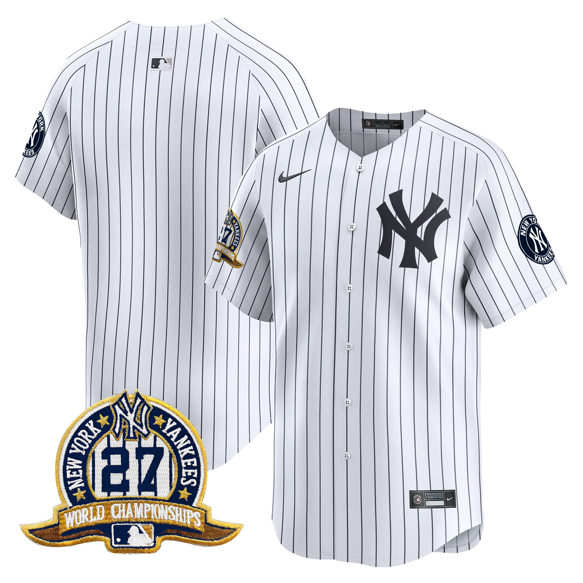 Men's New York Yankees 27 Time Champions Patch Vapor Premier Limited White Jersey - All Stitched