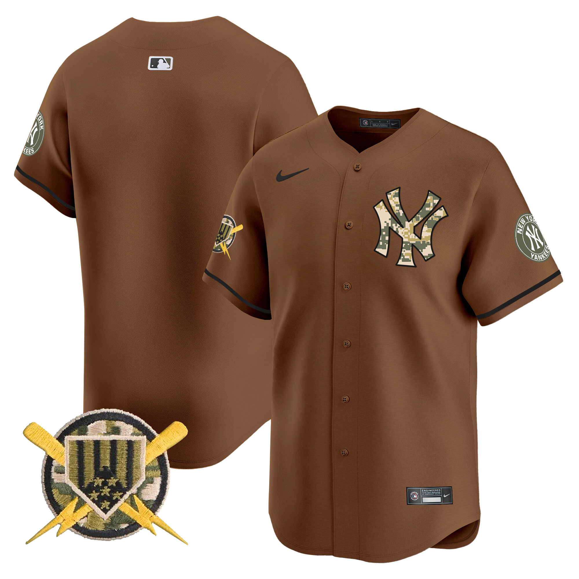 Men's New York Yankees Armed Forces Day Vapor Premier Limited Brown Jersey - All Stitched