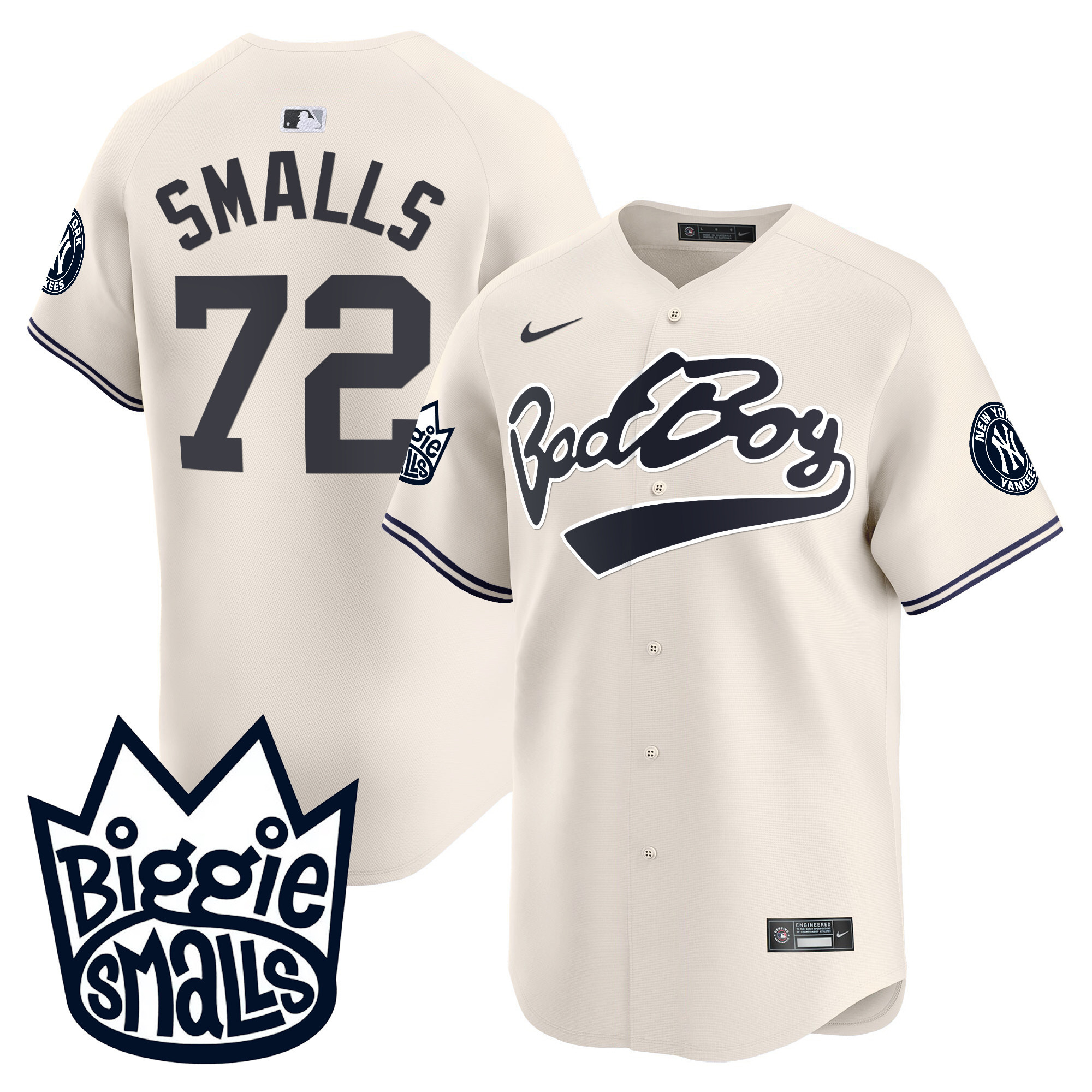Men's New York Yankees Biggie Smalls Vapor Premier Limited Cream #72 Smalls  Jersey - All Stitched