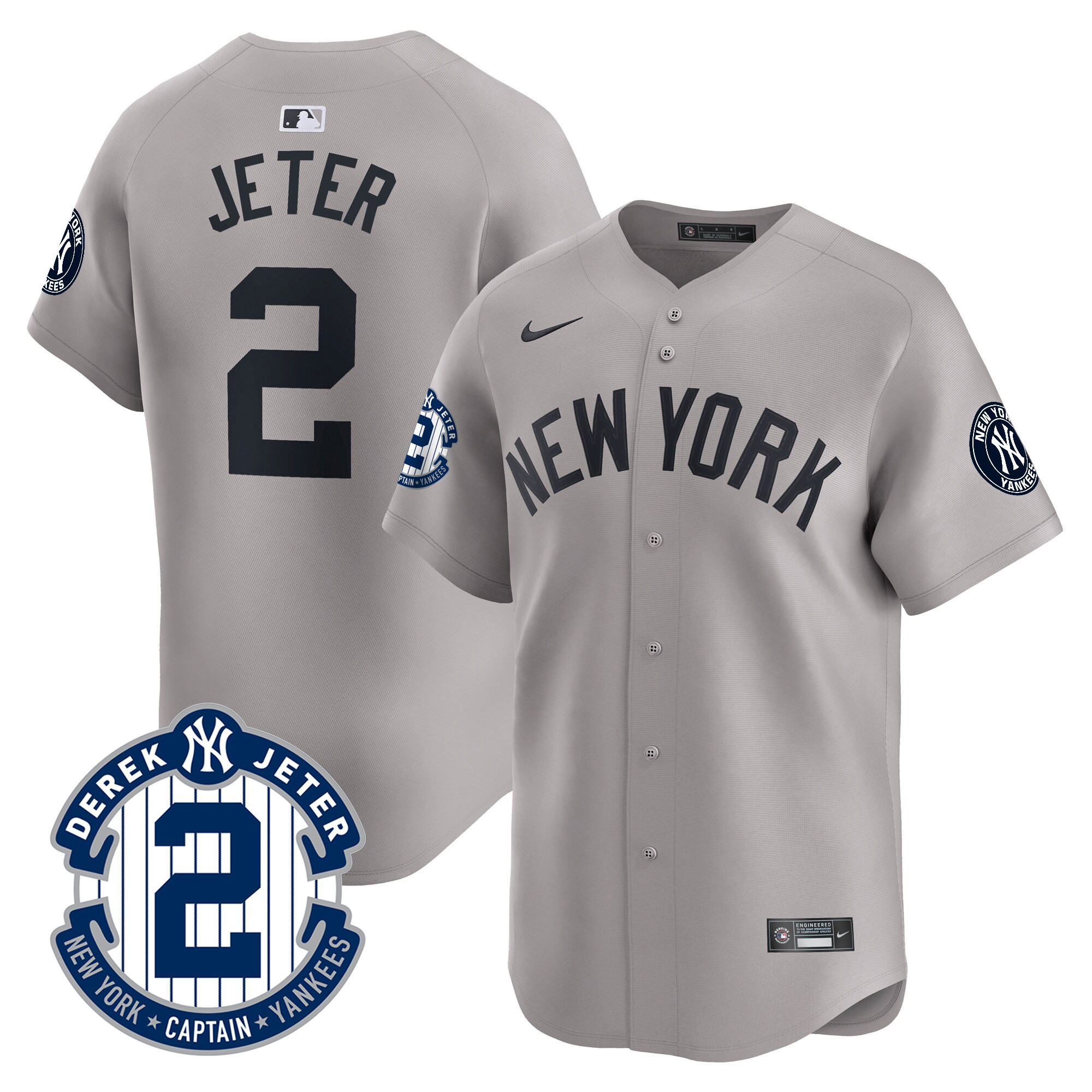 Men's New York Yankees Derek Jeter Patch Vapor Premier Limited Gray Jersey - All Stitched