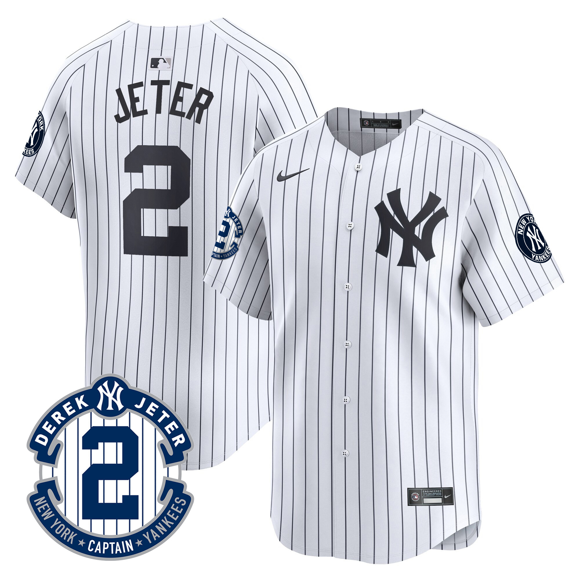 Men's New York Yankees Derek Jeter Patch Vapor Premier Limited White Jersey - All Stitched