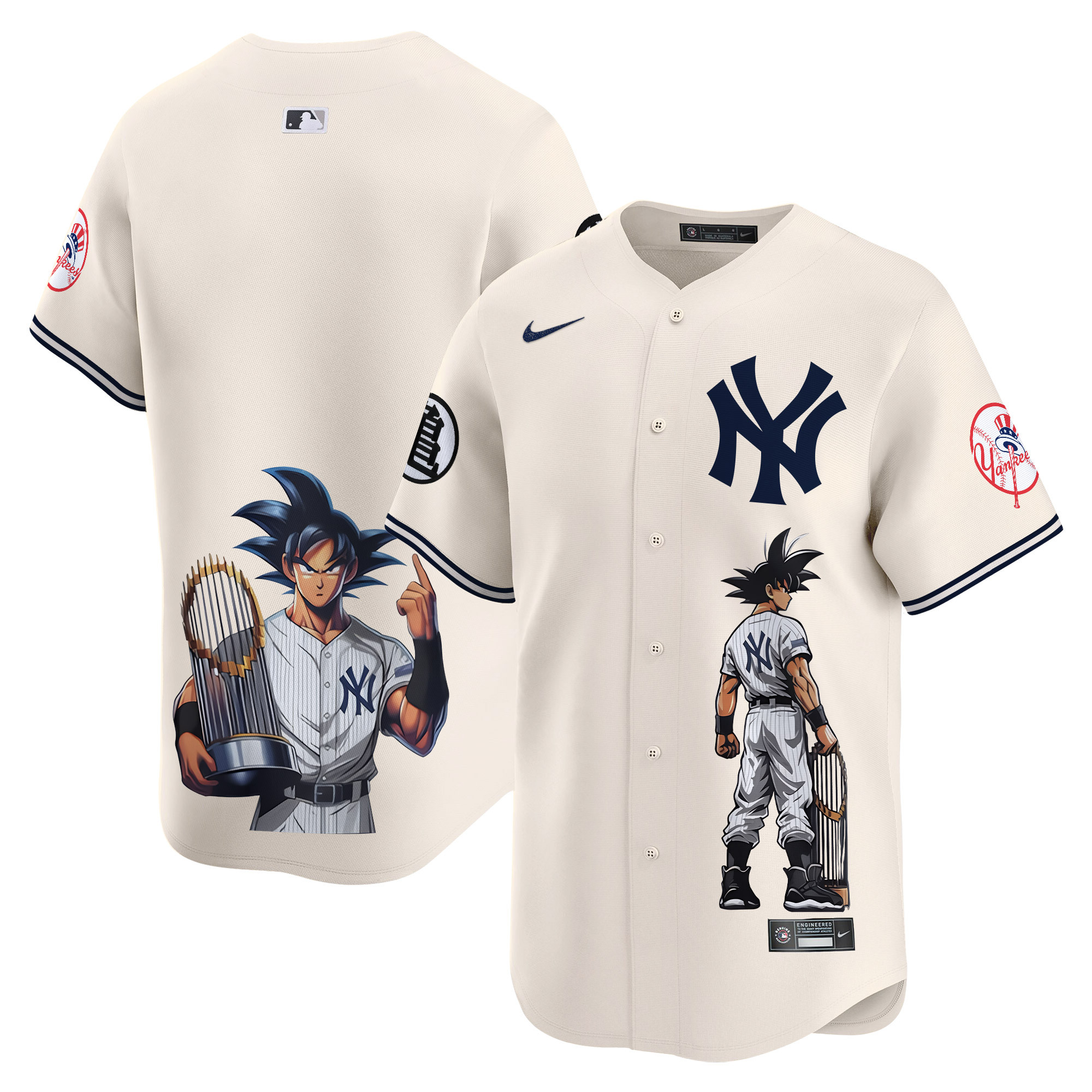 Men's New York Yankees Dragon Ball Son Goku Vapor Premier Limited Cream Jersey - Printed